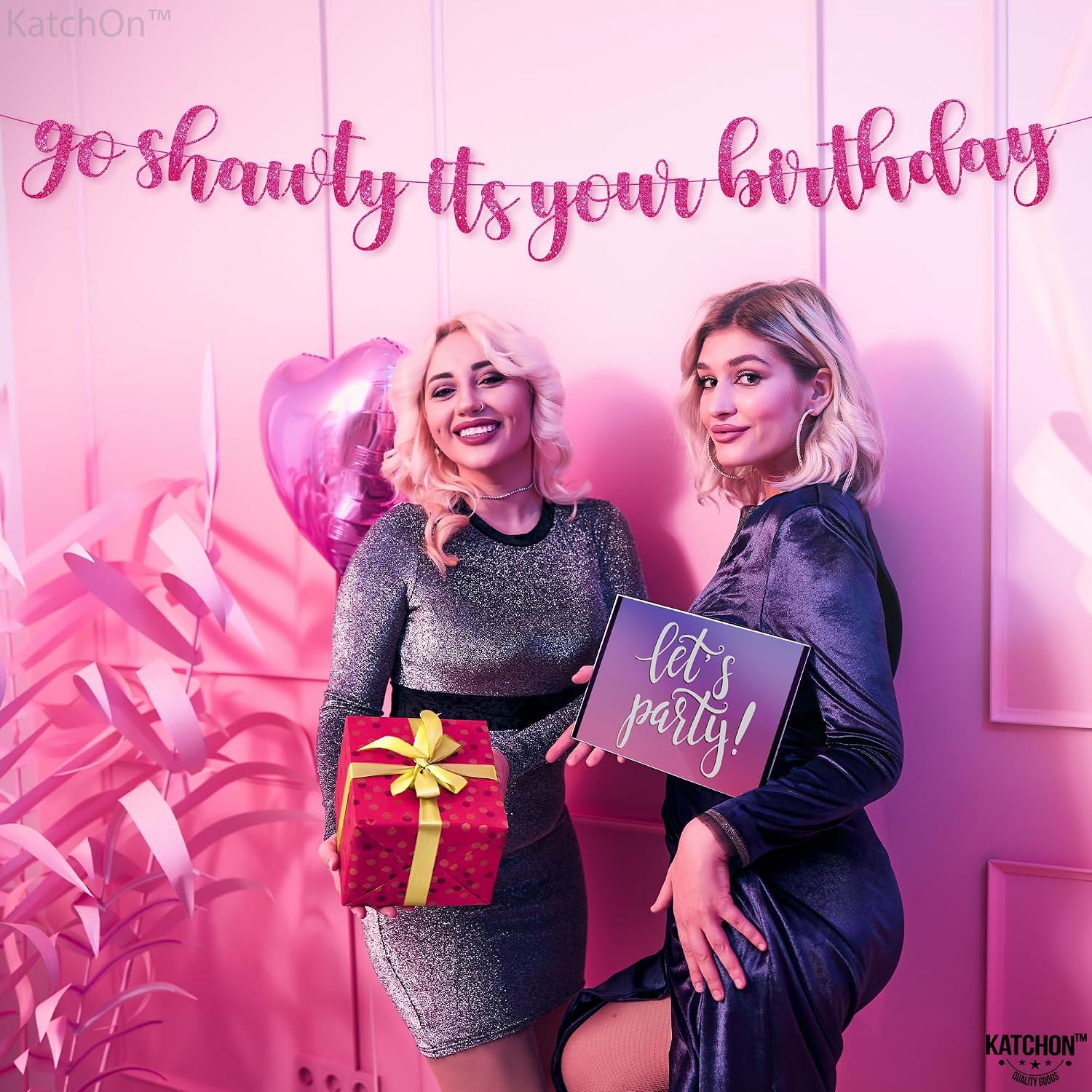 KatchOn, Go Shawty Its Your Birthday Banner - 10 Feet, No DIY | Glitter Pink Birthday Decorations for Women | Funny Banner for Women | Pink Go Shawty Its Your birthday Decorations for Girls