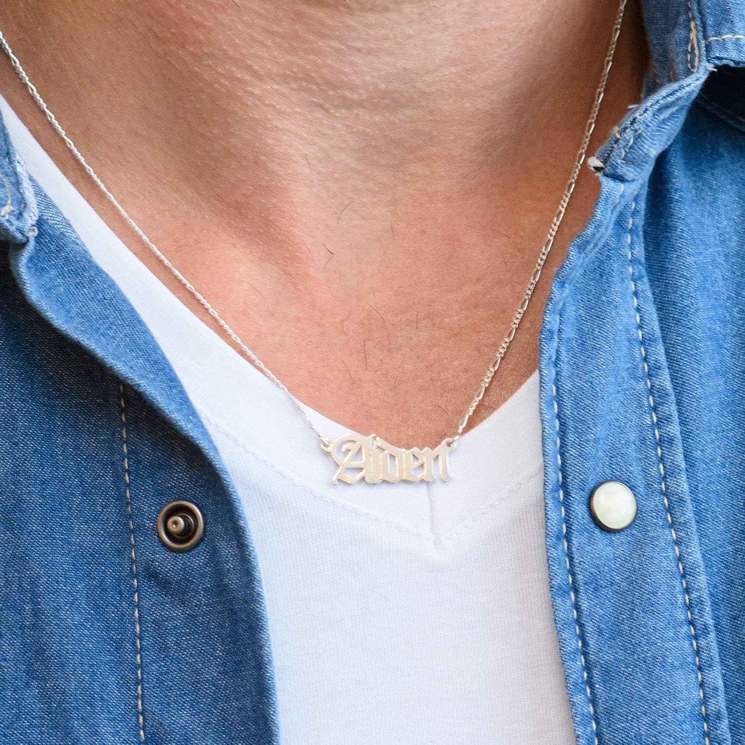 Theo Grace Personalized Name Necklace for Men, Him, Husband - Choose Your Style - Gift for Father - Silver, Gold or Gold Vermeil - Custom Nameplate Pendant
