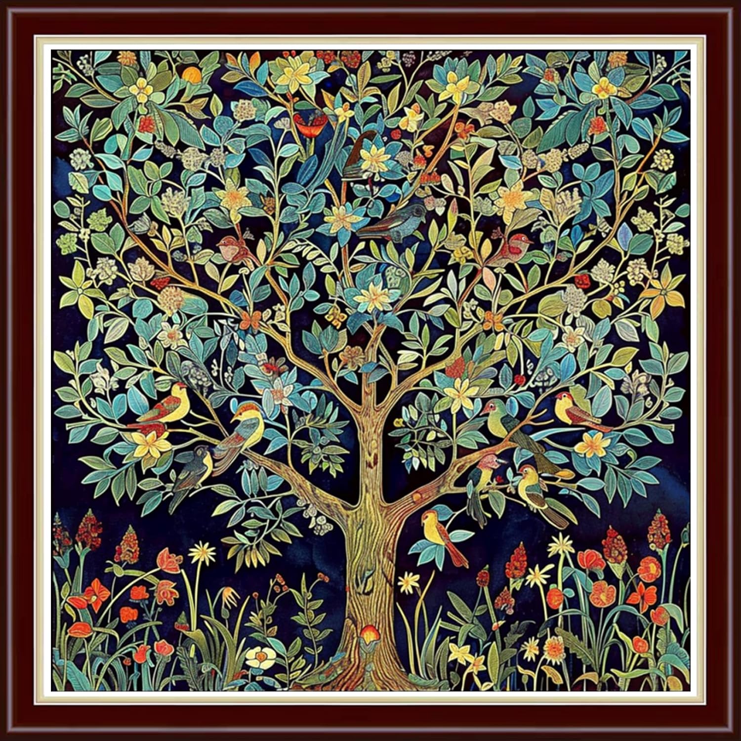 Joyhoor Cross Stitch Kits for Beginners Stamped Cross-Stitch Supplies Needlework preprint Embroidery Kits for Adults DIY Needlepoint Kit Embroidery Patterns 11CT-Little Bird Tree of Life 18x18 inch