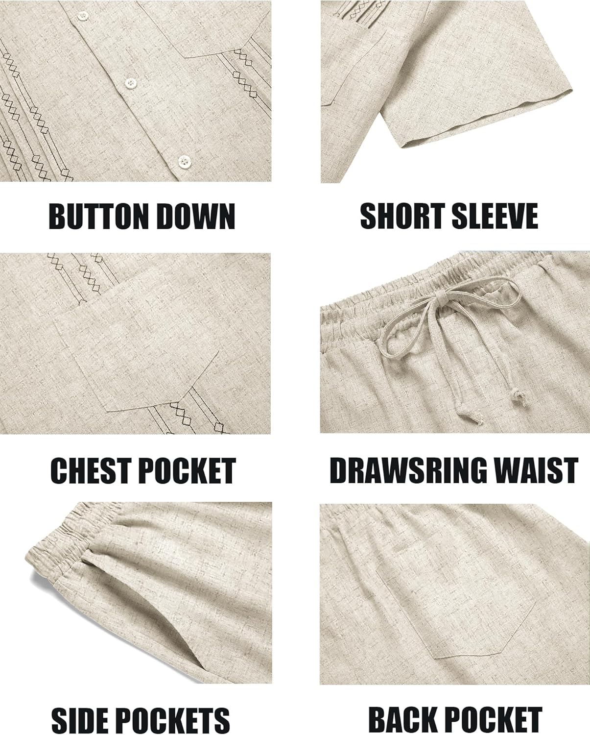COOFANDY Men 2 Piece Linen Set Short Sleeve Cuban Sets Summer Beach Shirt and Shorts (Light Khaki, X-Large)