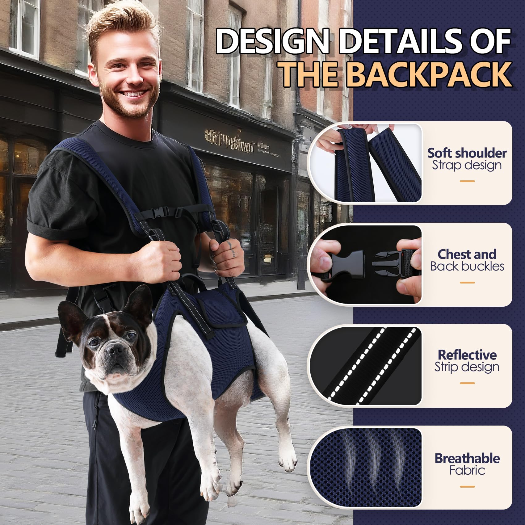 Mochila transportadora para perros con patas fuera con asa de transporte, bolsa de viaje multifuncional para perros medianos y grandes, ideal para camping, ciclismo y viajes al aire libre (L)
