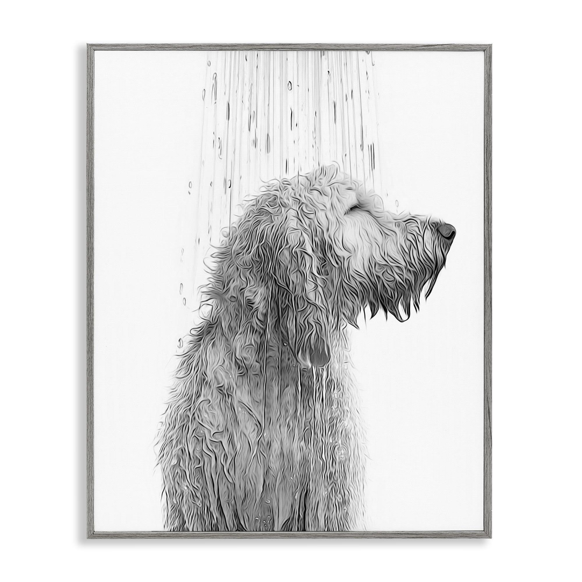 Dog Bathroom Splash Animal Cartoon, 11 x 14 Inch Framed Giclée Print