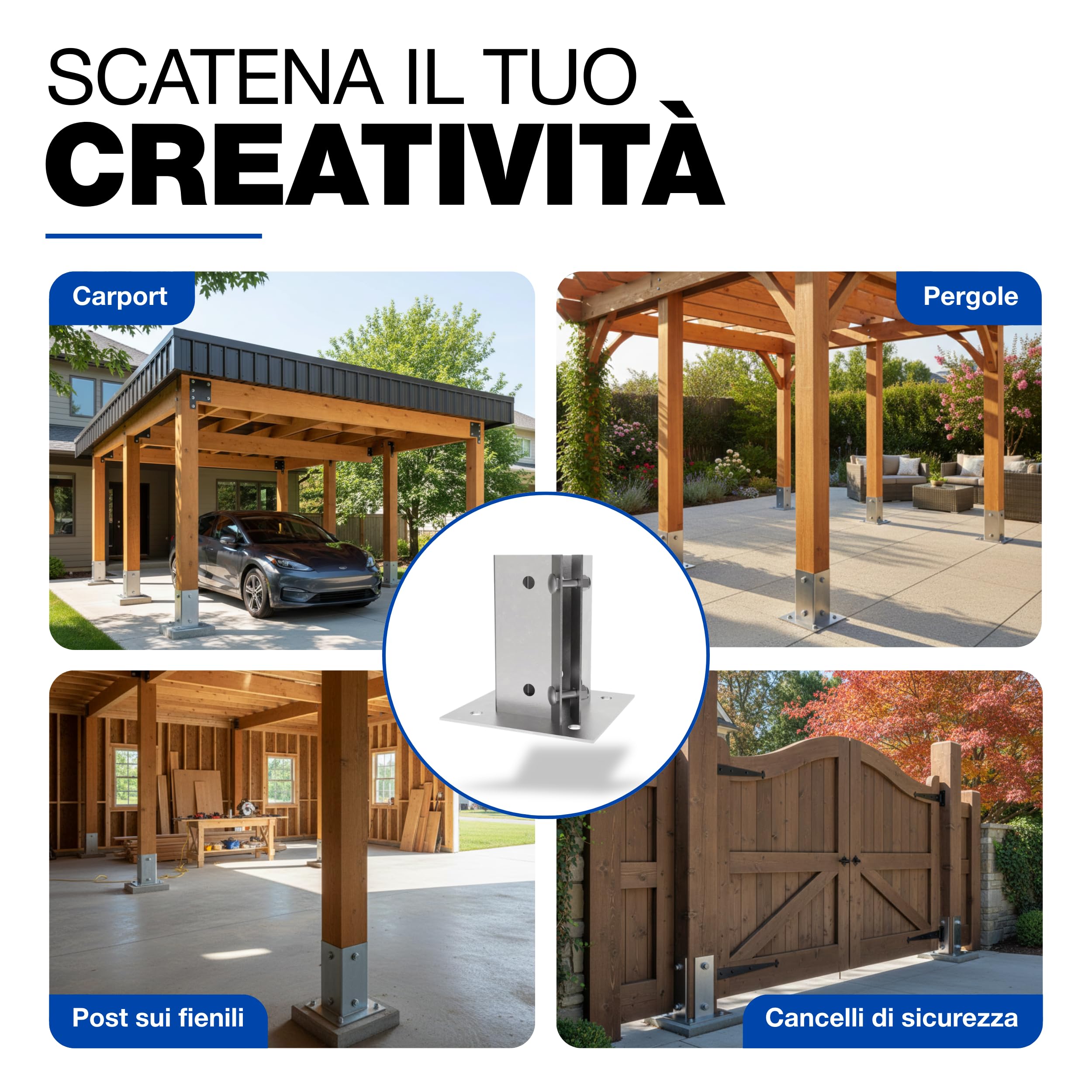 Supporto per Palo da Fissare 100 x 100 mm Zincato a Caldo Staffa Base Quadrata Recinzione