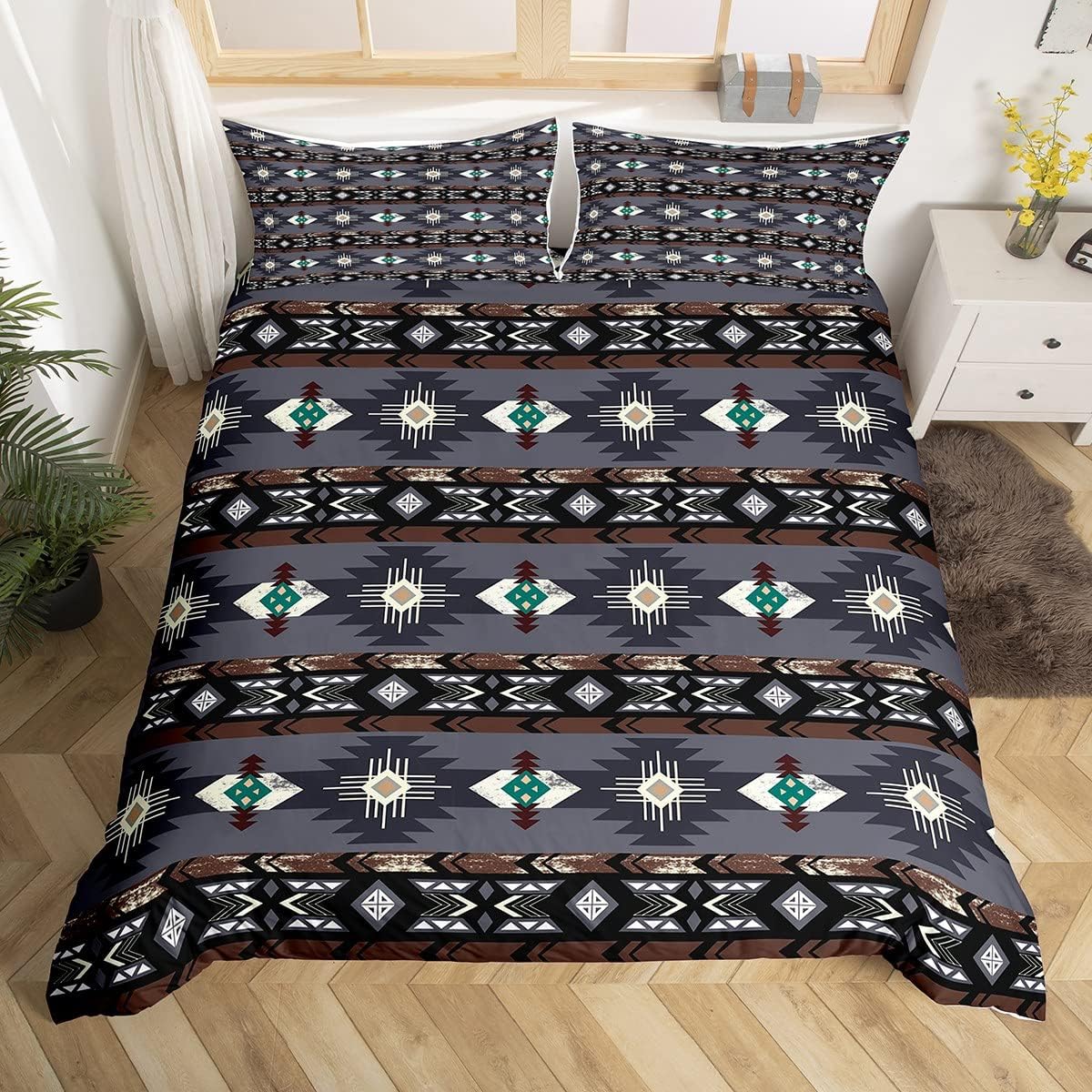 Western Boho Bedding Sets Queen,Aztec Comforter Cover