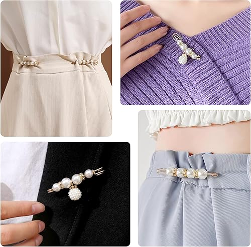 Miniatura 5 de 4 broches de perlas, alfileres de seguridad para mujeres y niñas, pantalones de vestir, falda, cuello de cárdigan, broches de diamantes de imitación