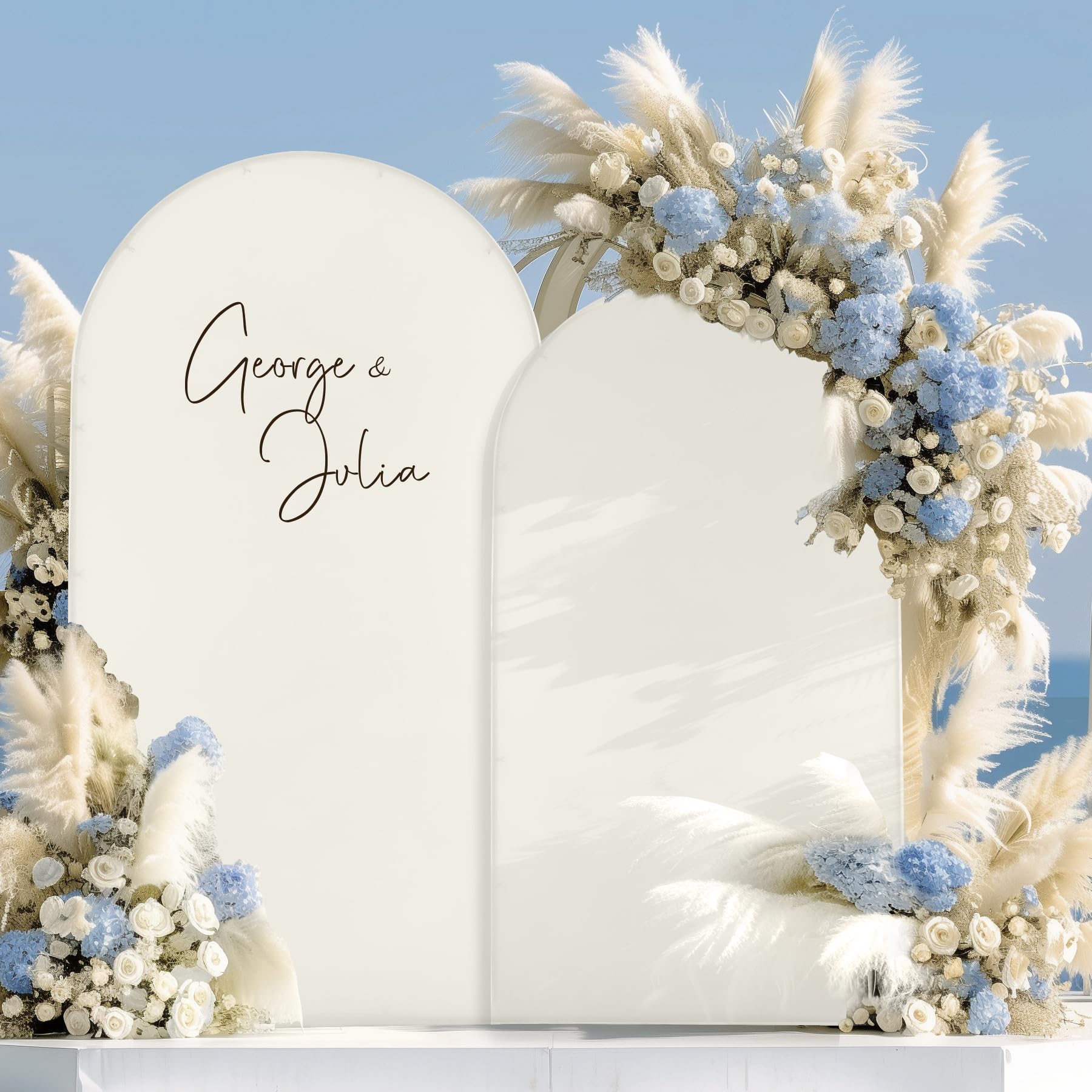 7.2FT 6FT Ivory Arch Backdrop Cover Set of 2, Wrinkle-Free Stretchy Spandex Wedding Arch Set, Round Chiara Backdrop Stand for Birthday Party Baby