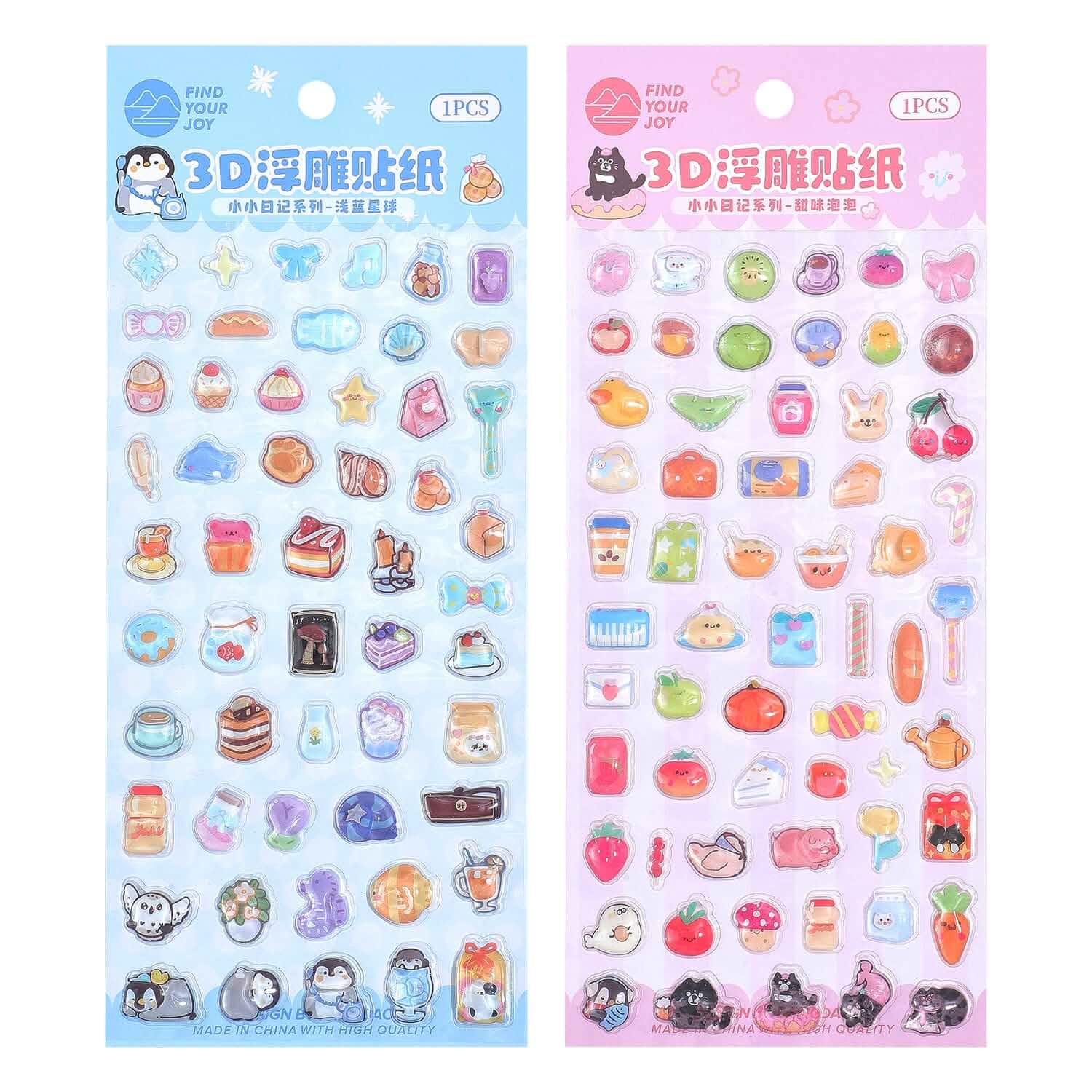 Girl's 3D Cute Japanese Puff Sticker, 100+ Kawaii Dessert and Animal Mini Puffy Stickers, for DIY Scrapbooks Planner Journals Laptops Phone Case Decoration Gifts Rewards, Sweet Bubbles Anime