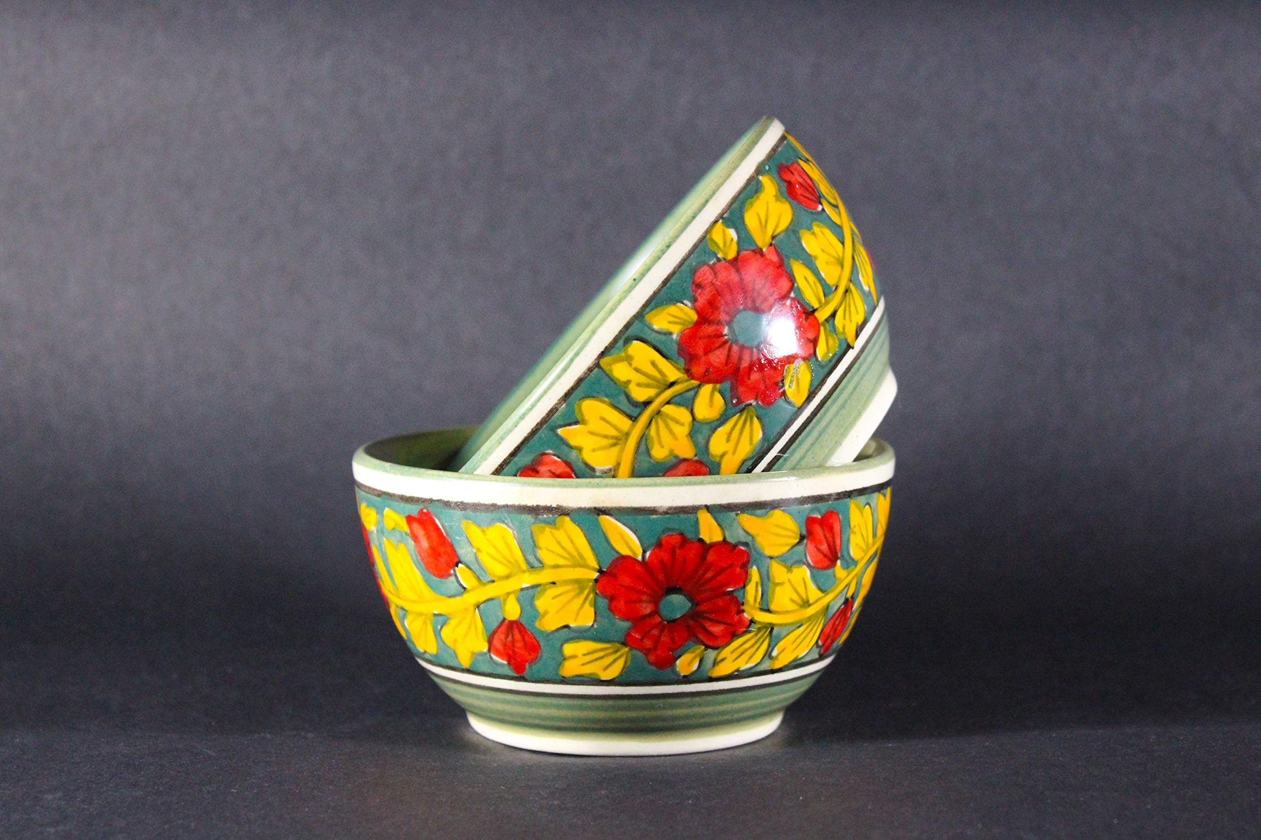 Unimerch Branch Hand Made Multicolor Floral Print Ceramic Snack Bowl Small Size (Set of 4 pcs )