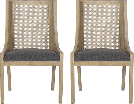 Maurers Upholstered Dining Chairs - Cane and Wood - Charcoal/Natural Set of 2