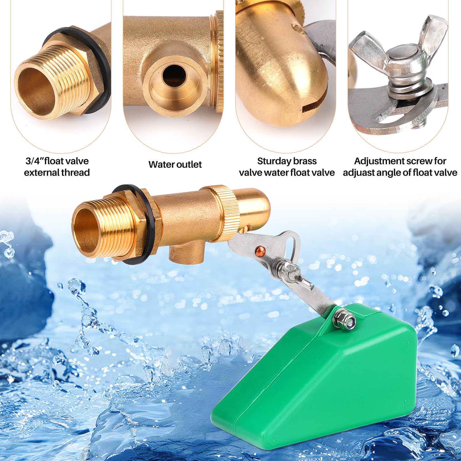 Valvola Galleggiante in Ottone da 3/4 di Pollice, Valvola a Sfera Galleggiante per Acqua con Braccio Regolabile e Filtro per Fontana, Abbeveratoio, Serbatoio D'Acqua, Acquario, Confezione da 2