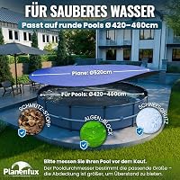 Planenfux Kerek Medencetakaró 450 cm - 2 az 1-ben UV-álló Napelemes Ponyva 200g/m² PE Anyagból, Nyári-Téli Védelem 420-460 cm Átmérőjű Meden 2