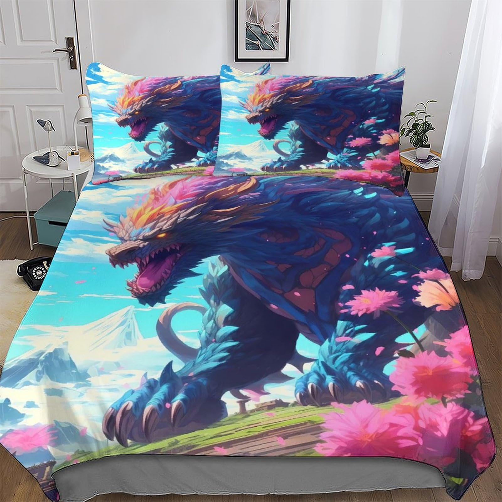 Parure de lit dragon en microfibre douce avec fermeture éclair double 200x200