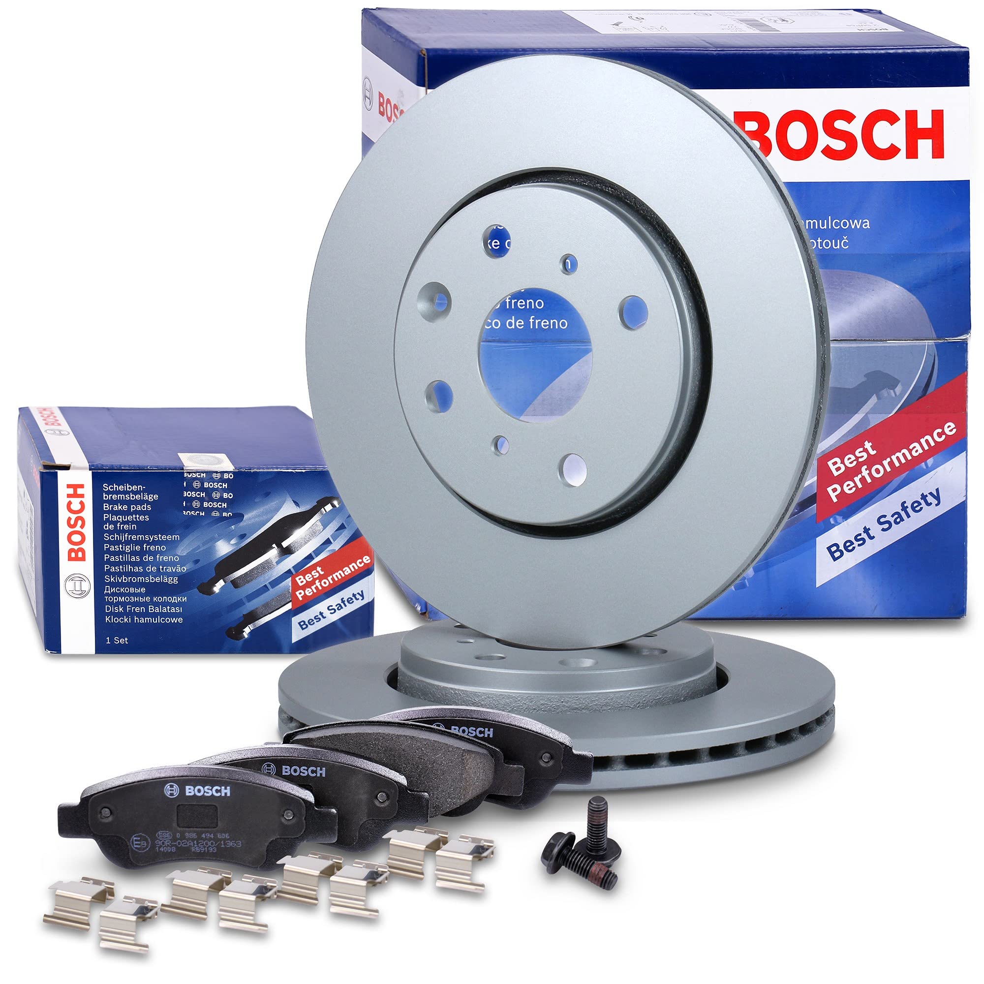 Bosch Bremsenset Vorderachse inkl. Bremsscheiben Vorne Ø 247 mm Belüftet und Bremsbeläge Vorne, Passend für CITROËN C1, C1 II (PA_, PS_), PEUGEOT 107 (PM_, PN_), 108, TOYOTA AYGO (_B1_) (_B4_)