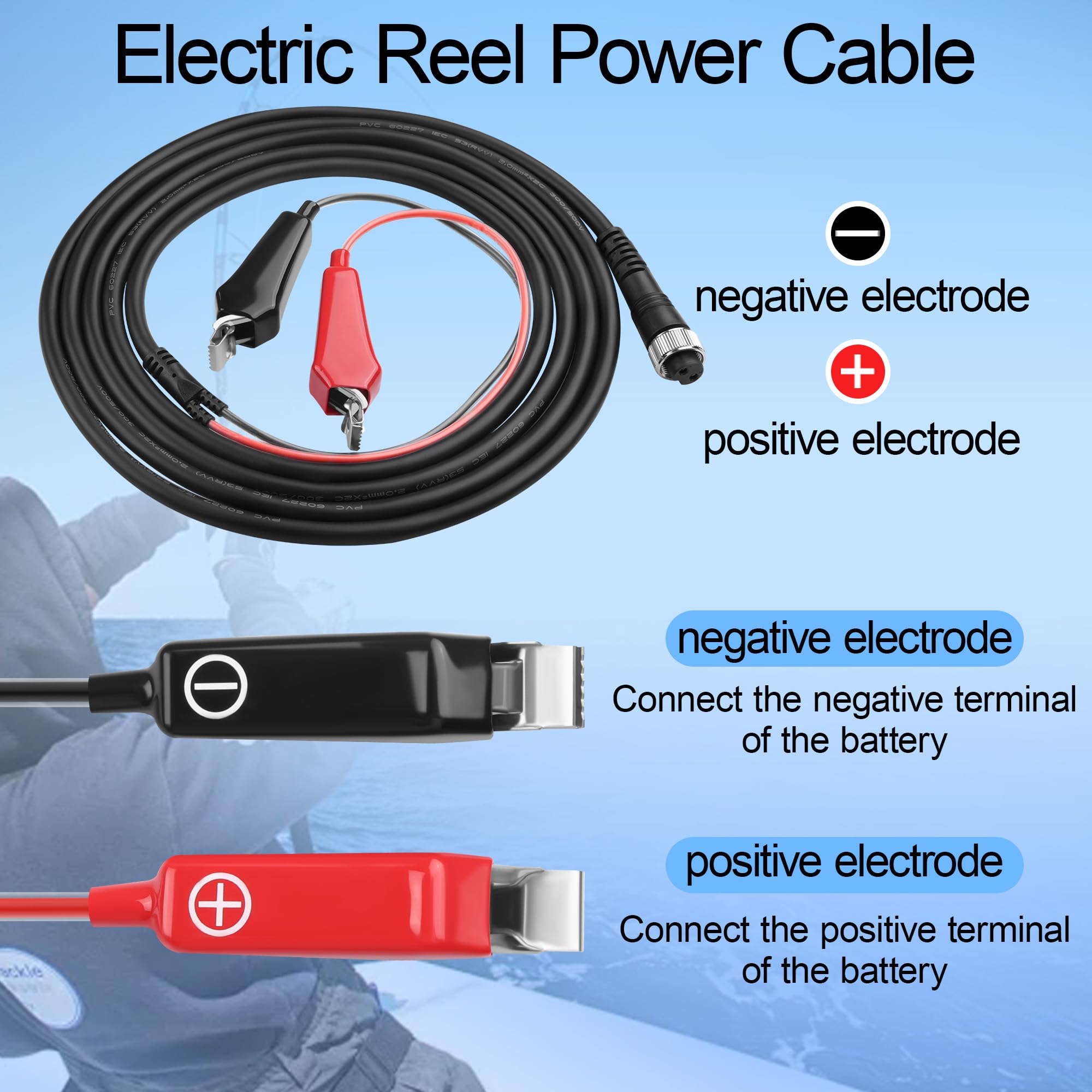 Elektryczny kołowrotek wędkarski, kabel zasilający, 2-pinowy kołowrotek wędkarski, kompatybilny z Tanacom 1000 750 500, Seaborg 500 MJ, Leobritz S400 500J S500