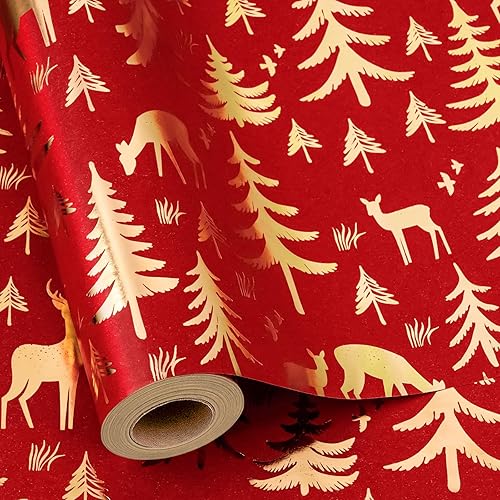 Miniatura 85 de Yarcony Papel kraft de regalo de Navidad, papel de regalo negro, árboles de Navidad de lujo, renos, copos de nieve, papel de estraza resistente