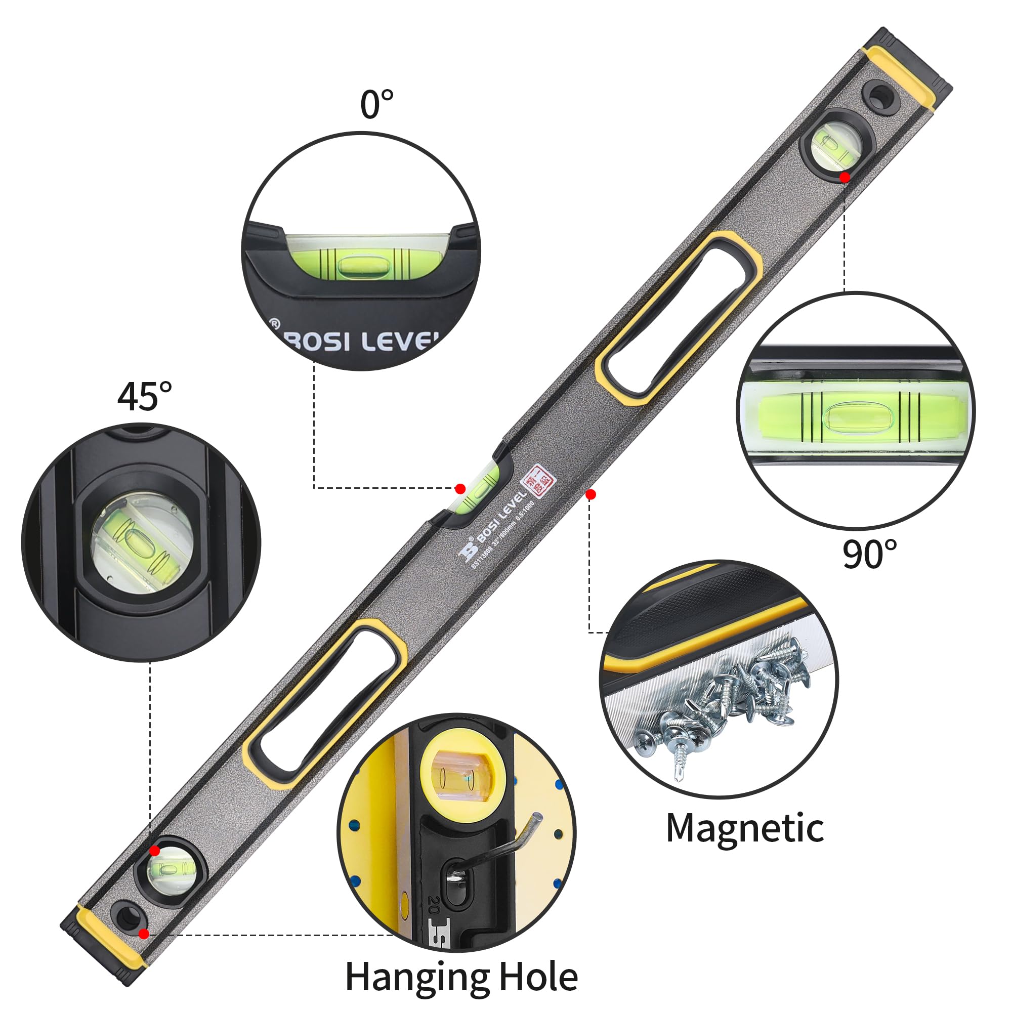 3 PCS Magnetic Torpedo Level, 6 Inch 45°/90°/180° Bubbles, Shock - View #3