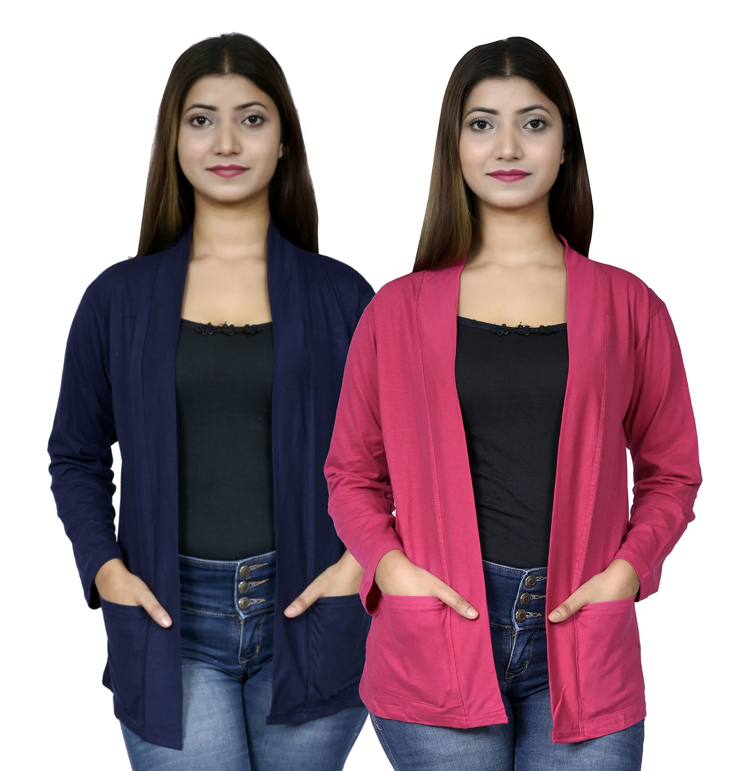 kg best collection Women Pocket Shrug Pack of Two(NayBlue,Rani)-picture-33