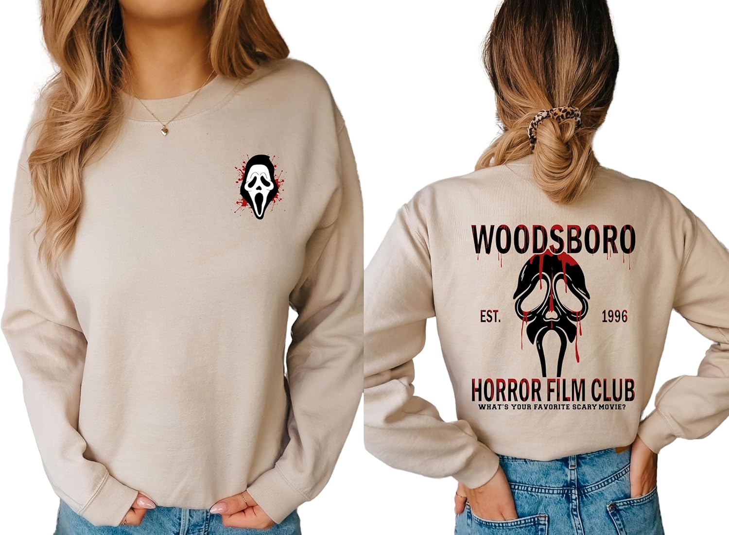Woodsboro Scream Movies Ghostface Sweatshirt - Exclusive Horror Film Design for Movie Fans and Classic Slasher Enthusiasts