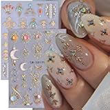 2 Sheets Bohemian Style Nail Decals Embossed Star Nail Art Stickers 5D Self-Adhesive Sun Moon Nail Stickers Bohemia Nail Designs Decals Stars Nail Decoration for Women Girls Nail Art Supplies