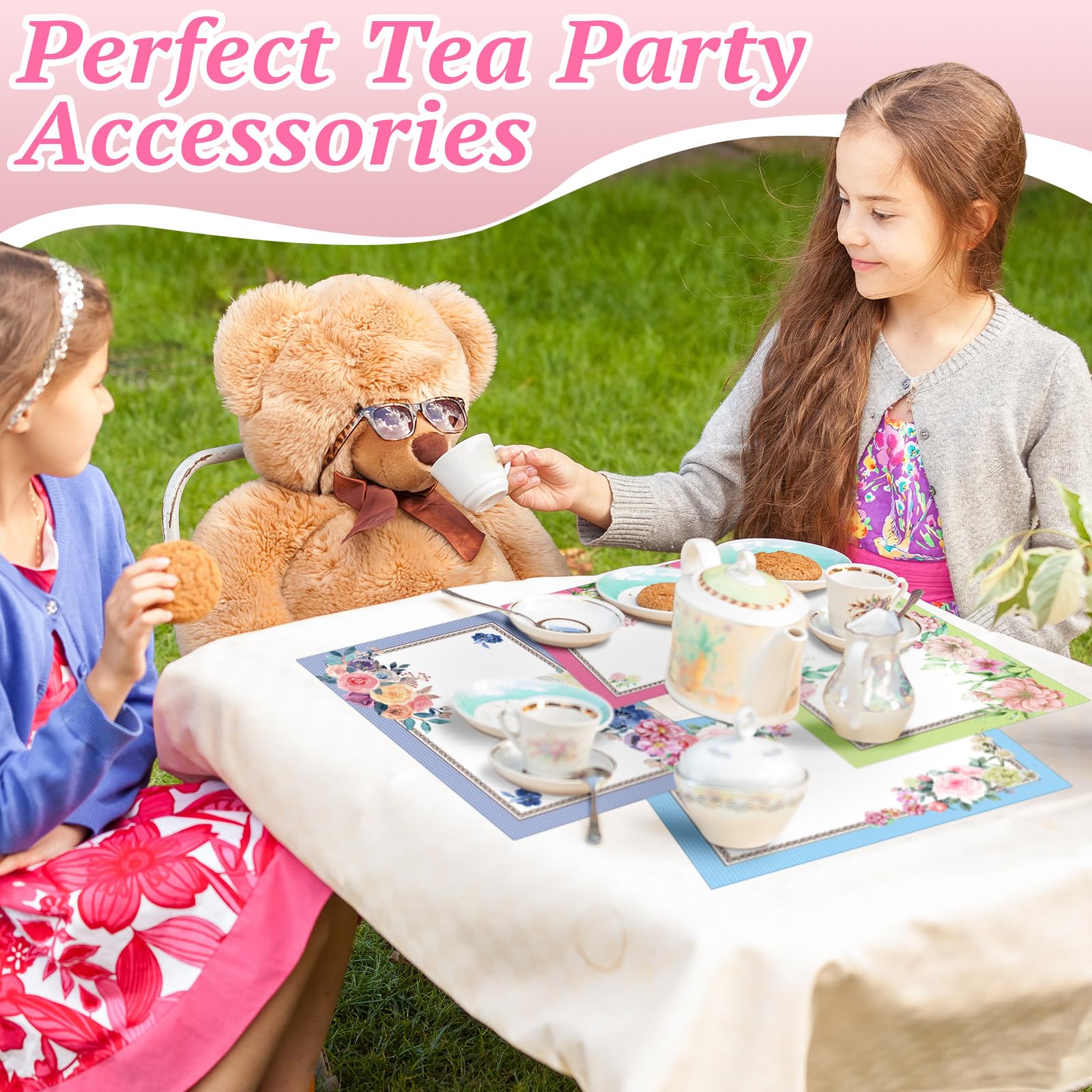 Sieral 100 manteles individuales de papel desechables para fiesta de té, 16 x 11 pulgadas, decoraciones florales para fiestas, decoración de fiesta de té para mujeres, manteles de papel para jardín,
