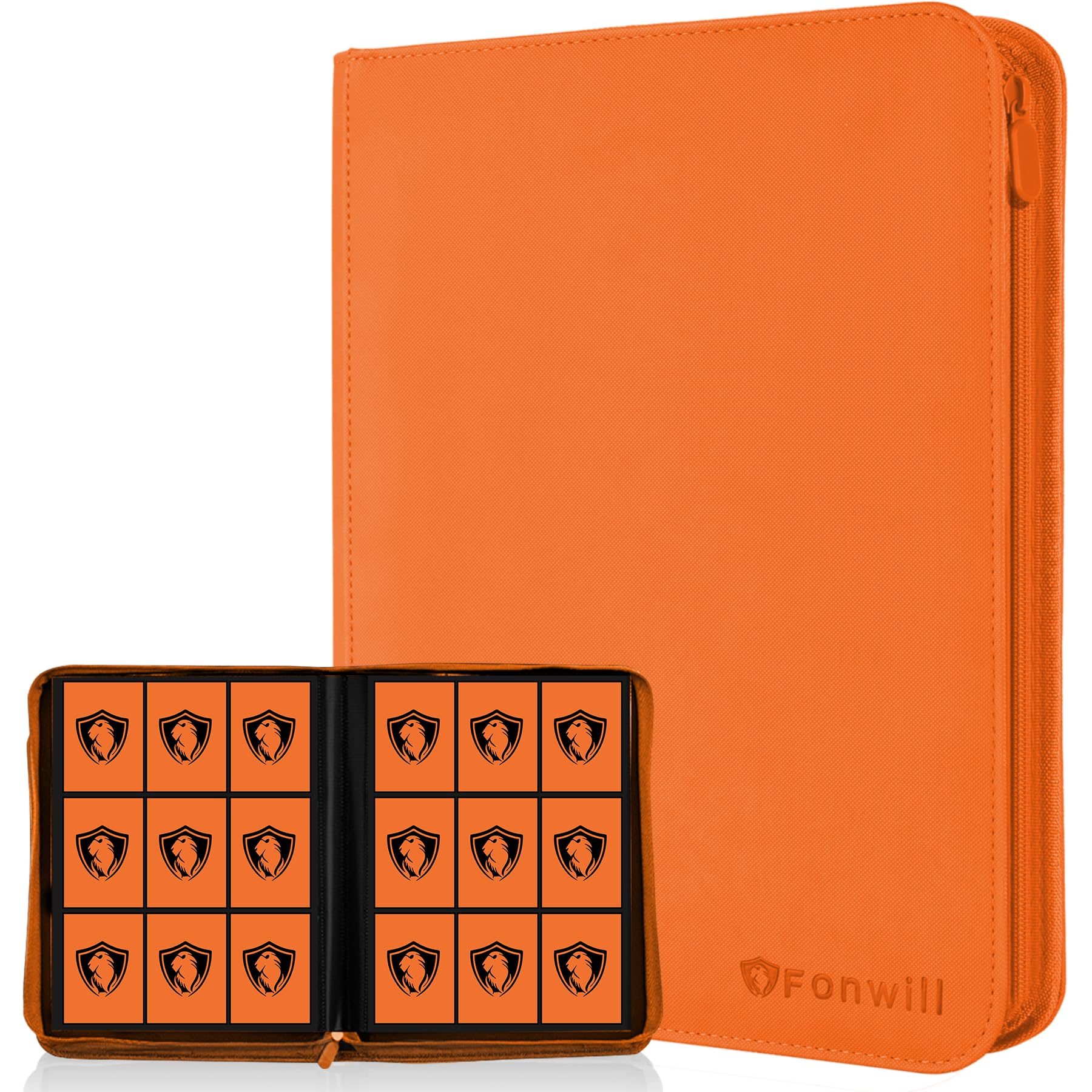 Trading Card Binder 9 Pocket, 360 Pockets Trading Card Holder Book, Premium PU Cover Zip Folder Binder, Side Loading Carrying Case Binder Album for TCG, MTG,Sports Cards, Game Cards (Orange-1) — image 1