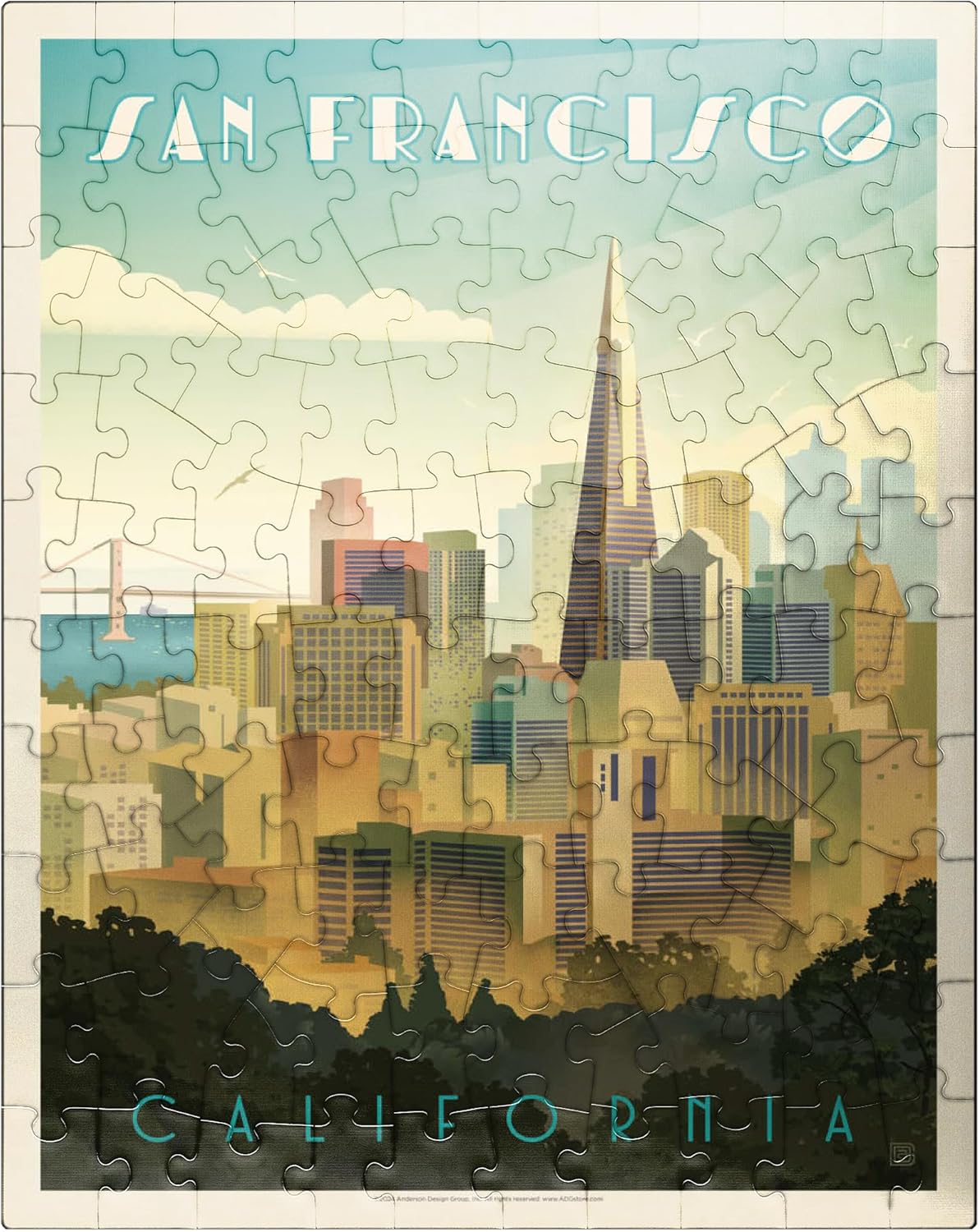 MyPuzzle San Francisco, CA: Tower View, Vintage Poster - Premium 1000 Piece Jigsaw Puzzle for Adults