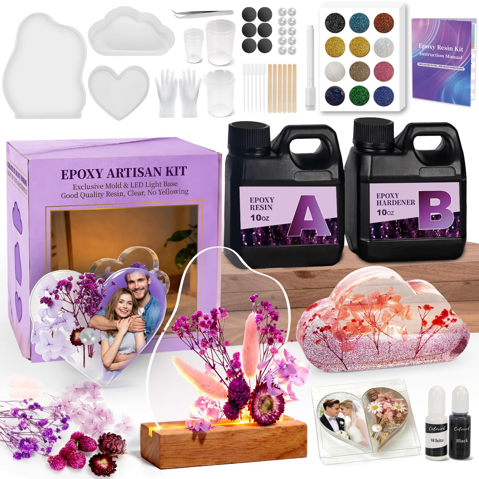 Kits de resina epoxi para principiantes con luz, manualidades para adultos y mujeres
