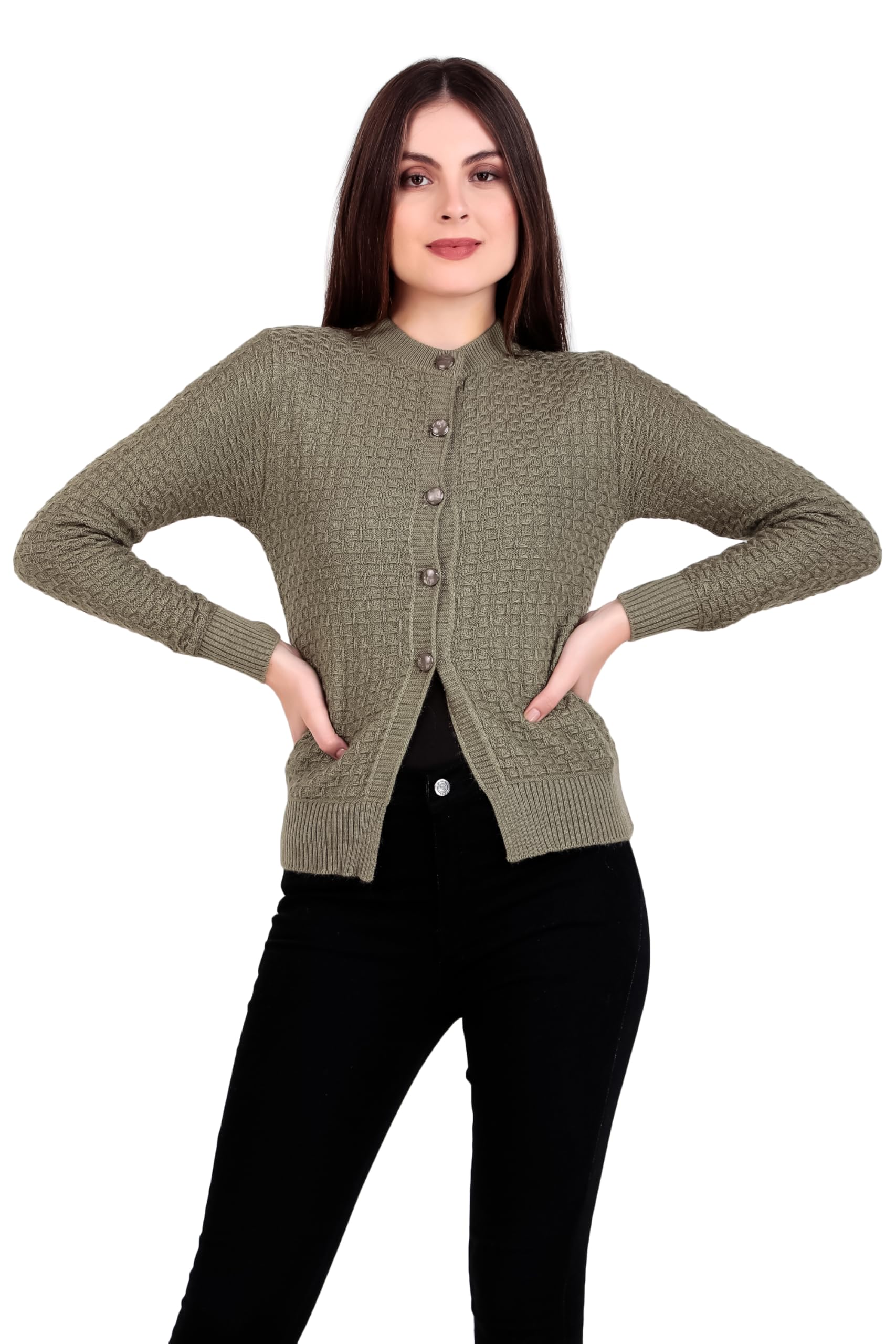 Women’s Pure Wool Cropped Cardigan | Button-Down Short Sweater with Full Sleeves | Stylish Winter Knitwear for Casual & Office Wear