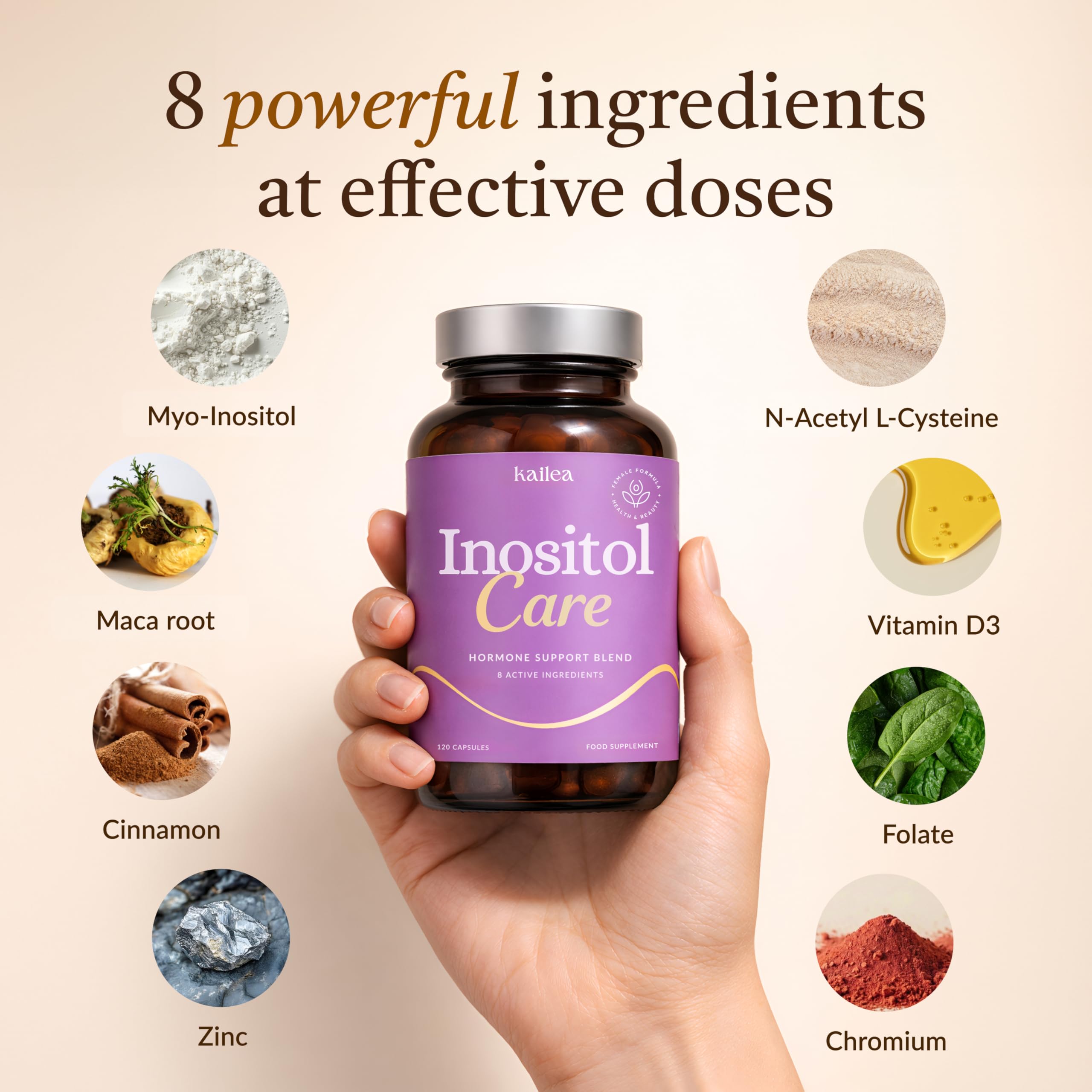 kailea 8-in-1 Inositol Complex for Women - Myo-Inositol, NAC, Maca Root, Folate & Chromium | Supports Hormone Balance & Healthy Metabolism | 120 Capsules — Amazon image 3