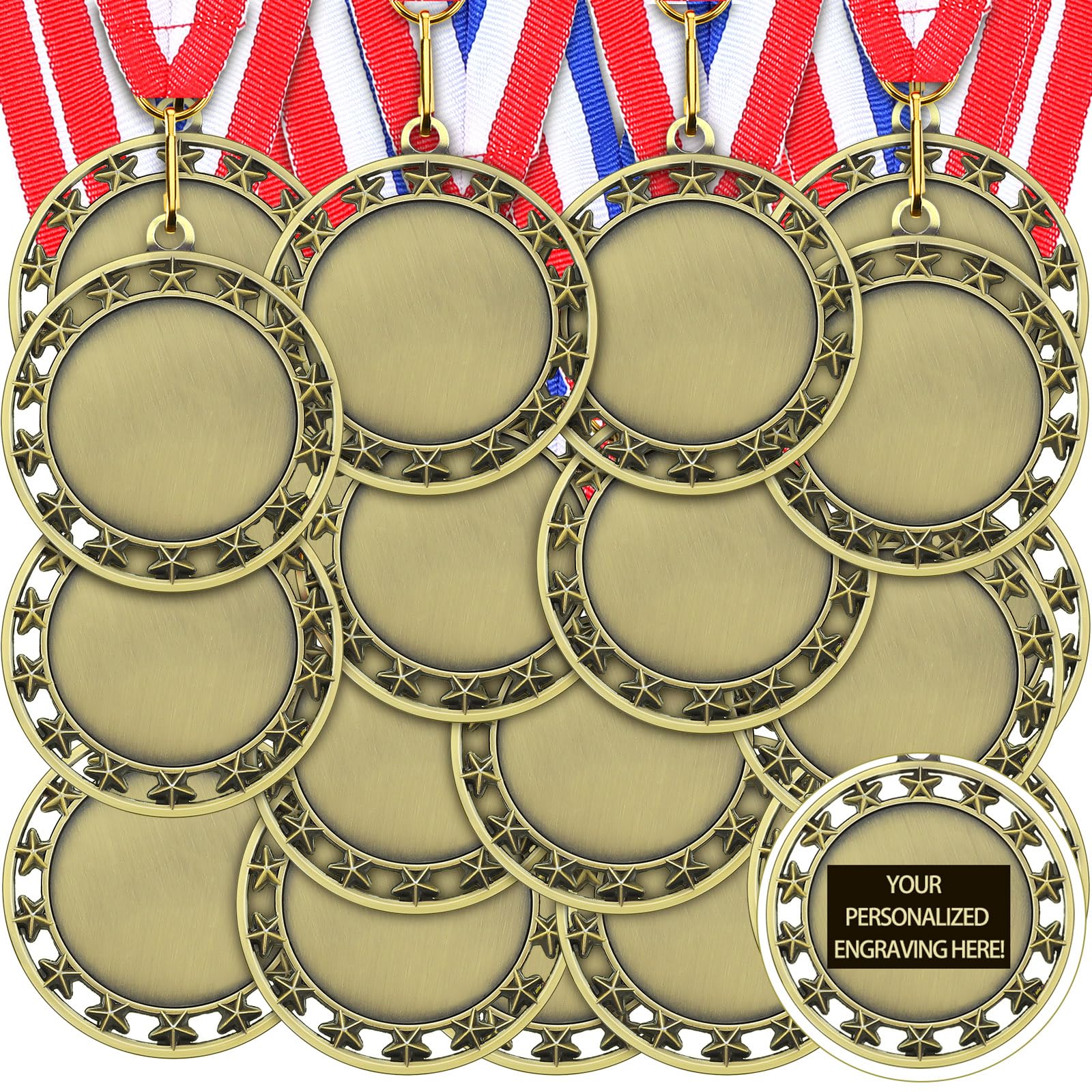 Junkin 24 Pcs Blank Award Medals with Neck Ribbons Make Your Own Medals Kit 1st Place Medals Cheer Medals Participation Trophy Metal Trophy Award Prize Gift for Kid Adults School Party Favors