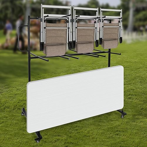 Miniatura 4 de Estante plegable para silla, estante con ruedas giratorias para guardar 84 sillas o 12 mesas, silla plegable y carrito de mesa con ruedas