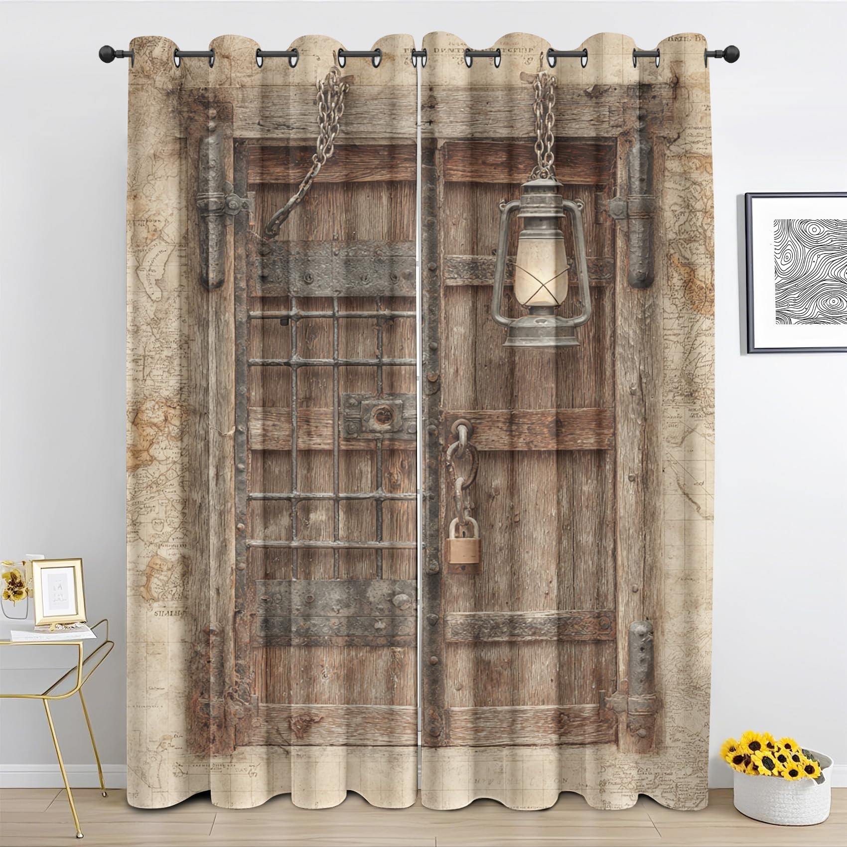 Generisch Scheunentor Vorhänge mit Ösen, Rustikaler Thermovorhang 2er Set, Vintage Bauernhaus Blickdicht Gardinen für Wohnzimmer Schlafzimmer, 230 x 140 cm