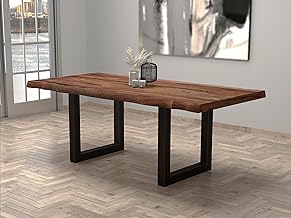 INMARWAR 6/8 Seater Big Wooden Dining Table Only | Powder Coated Metal Finish Legs, Length 80, Thikness 2.5 Inch & Approx Weight 65 Kg, Sheesham Wood, Brown
