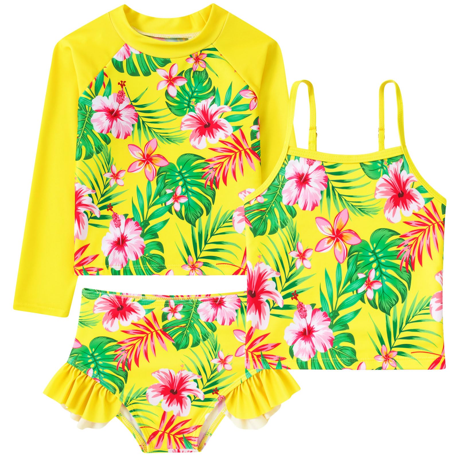 Funnycokid Girls Swimsuit Tankini Rash Guard Set Bathing Suits 3-10 Years