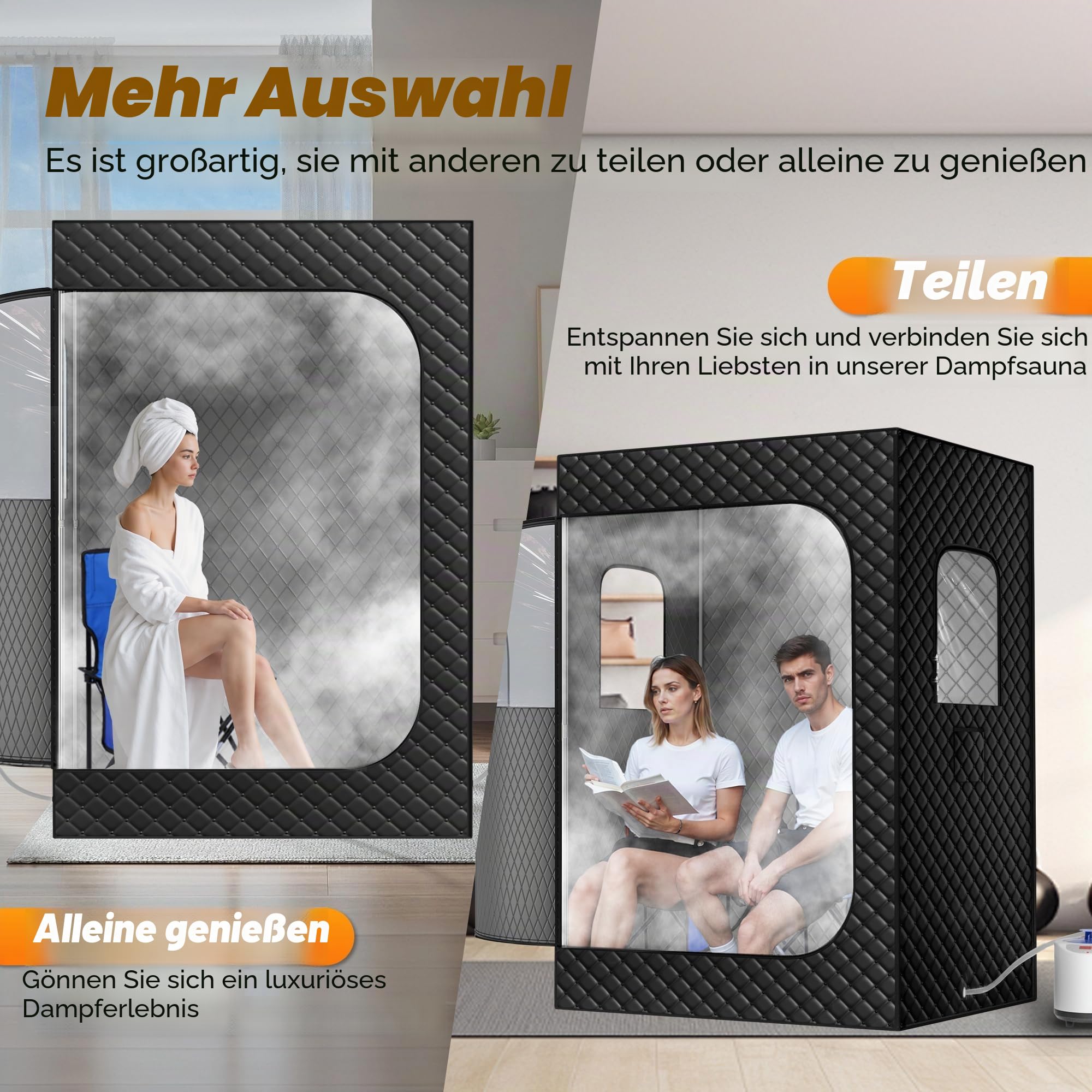 Tragbares Dampfsaunazelt für 2 Personen für Zuhause & Innenbereich – Ganzkörper-Spa & Erholung mit 9-stufiger Dampfsteuerung, 2 übergroßen Dampfgarern, Fernbedienung & faltbaren Stühlen