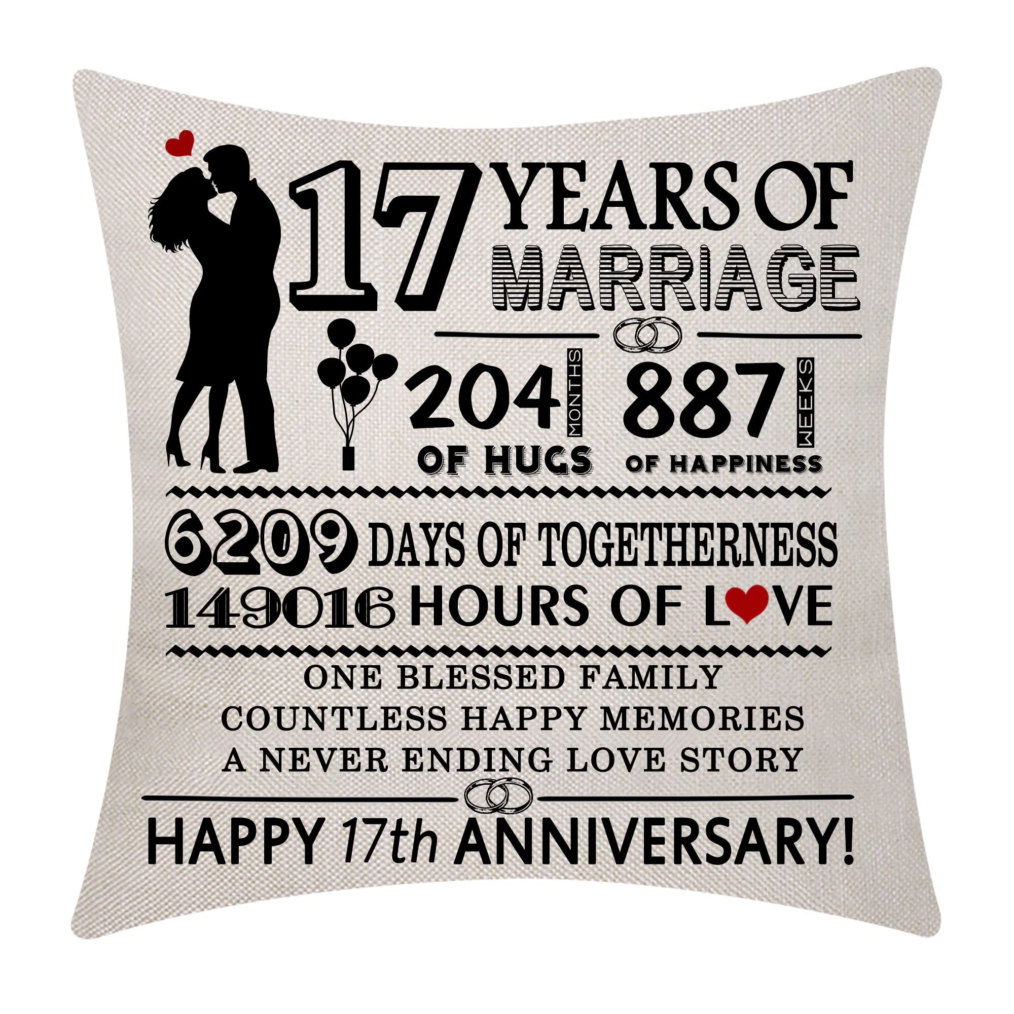 Funda de cojín de 17 aniversario de boda, 18 x 18 pulgadas, regalo de matrimonio de 17 años de matrimonio, decoración de recuerdo de matrimonio, regalo para parejas, padres, mujeres, hombres, marido,