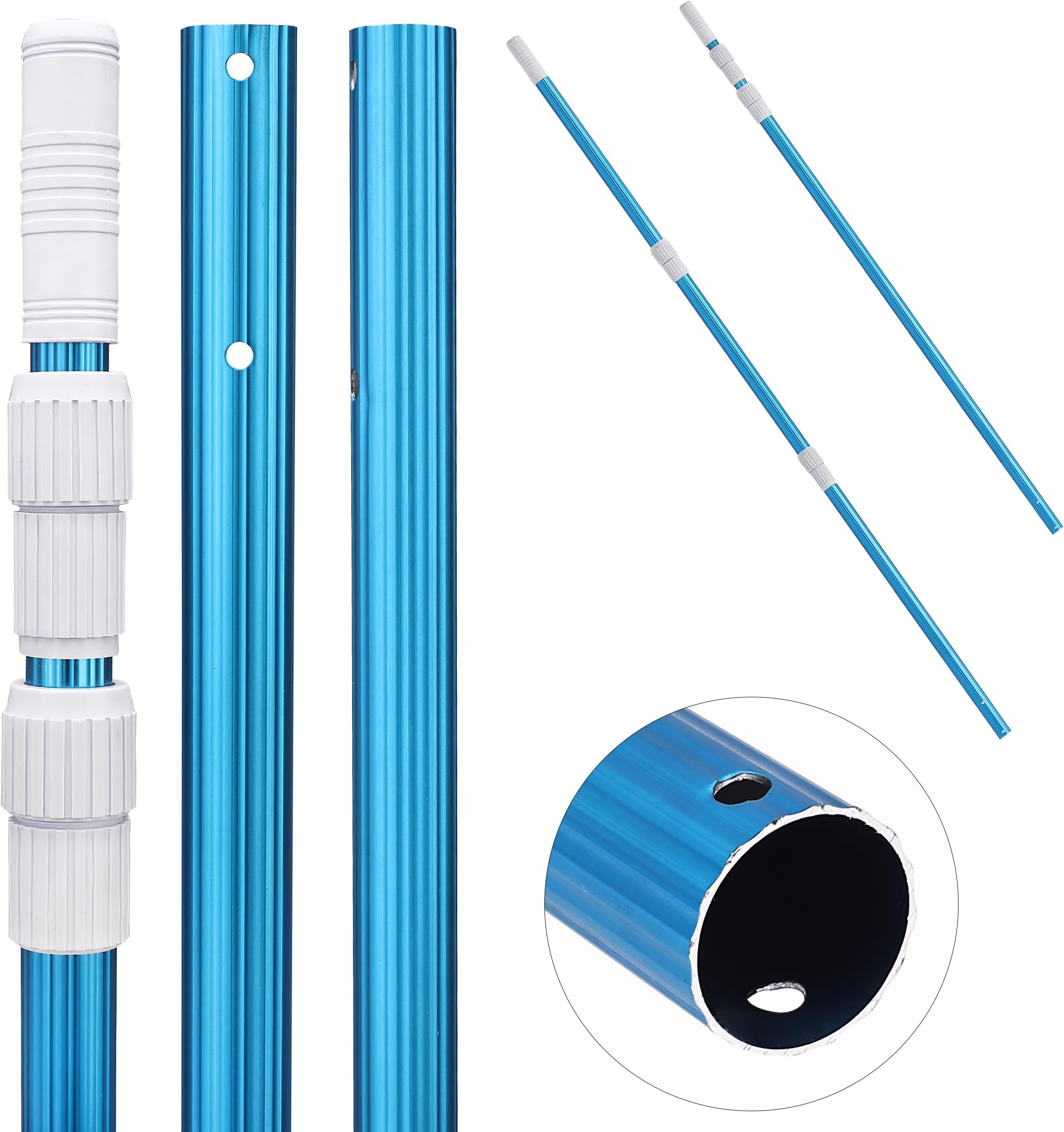 Telescopic Pool Pole, 12Ft, Adjustable 3Piece Expandable Step-Up, Pool Brush Pole for Cleaning