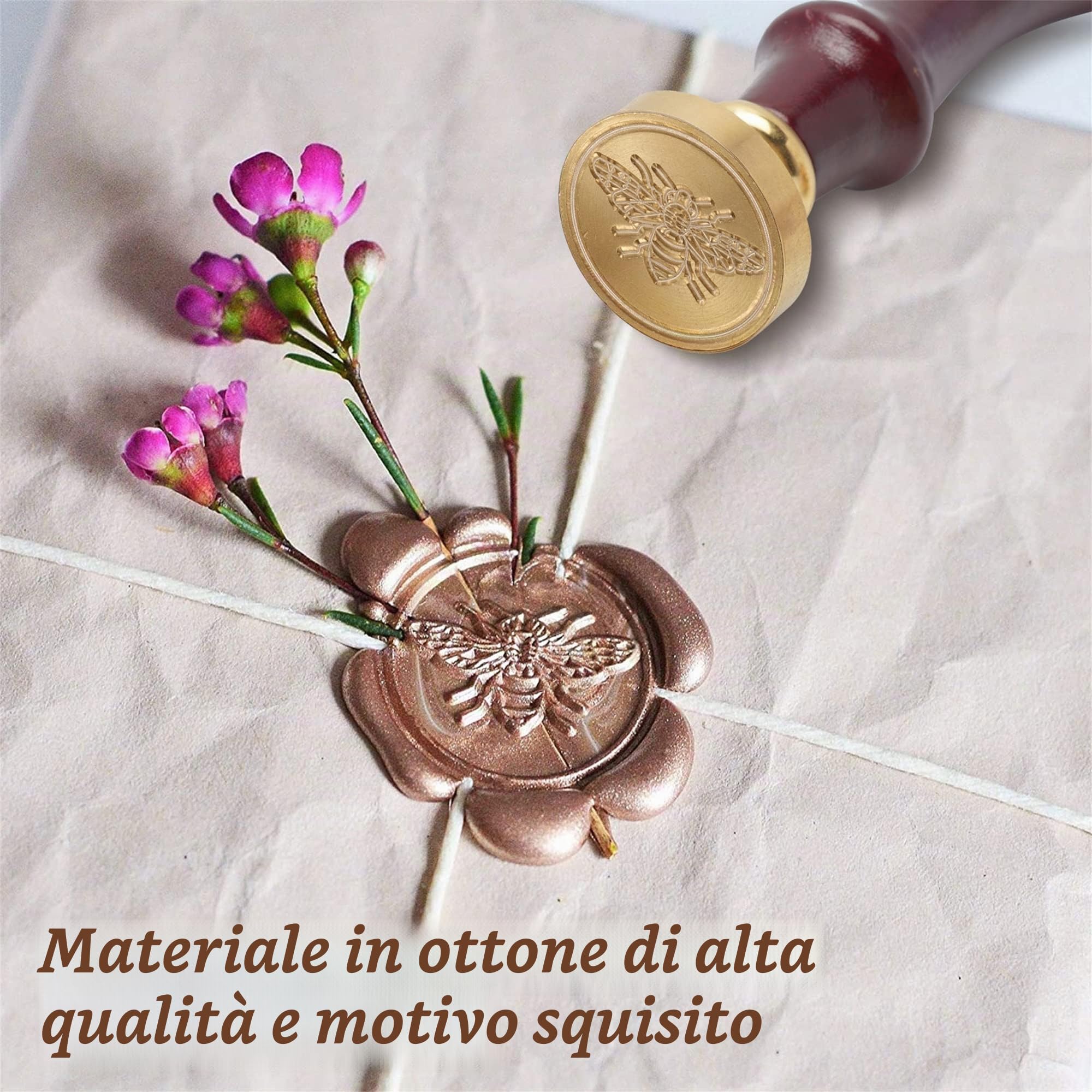 Sigillo Ceralacca Set, 630 Pezzi Perline Ceralacca Kit con Ape Timbro Sigillo e Scalda Per Decorare Buste, Partecipazioni di Nozze, Festival Cartoline (Api)