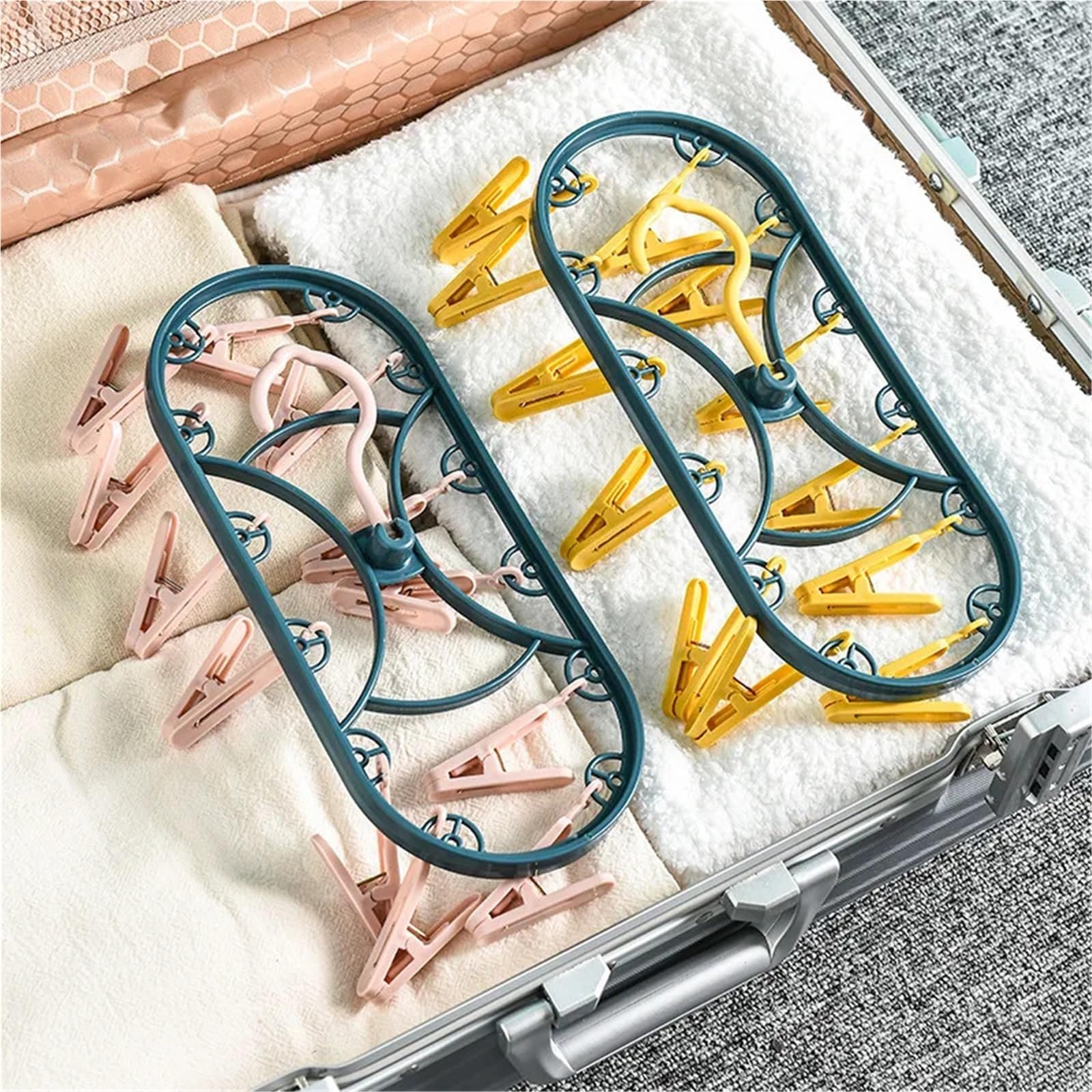Stendino per Calzini 5 stendibiancheria con 12 clip | Calzini intimi for la casa multifunzionali antivento(Yellow)