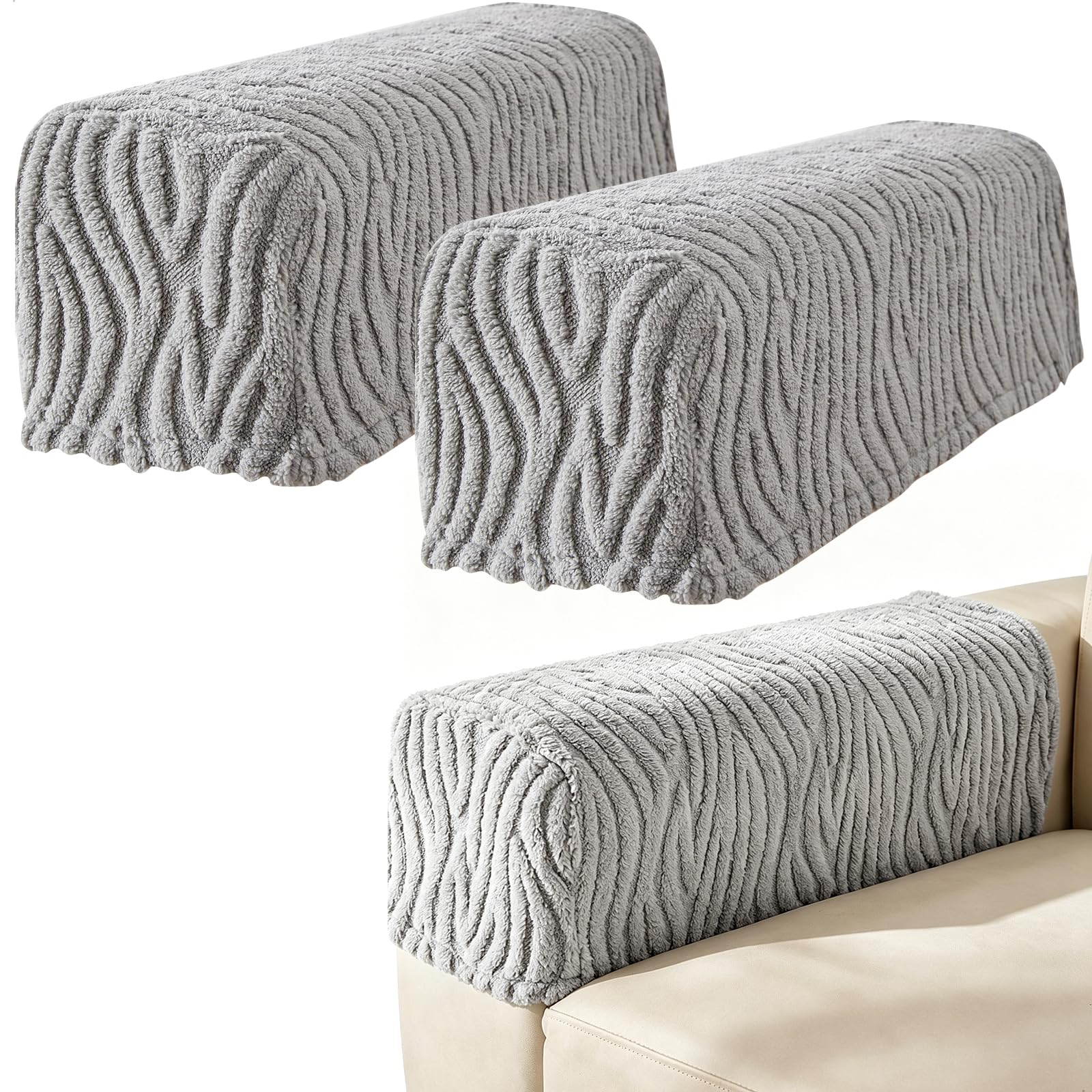 Armlehnenschoner für Sessel, Samt Armlehnenbezüge, Couch Stretchy Armlehnenbezug, Waschbare Rutschfeste Möbelbezüge, Flexibles Design Geeignet für Sessel, Sofas und LiegestüHle (Grau, 2 Stück)