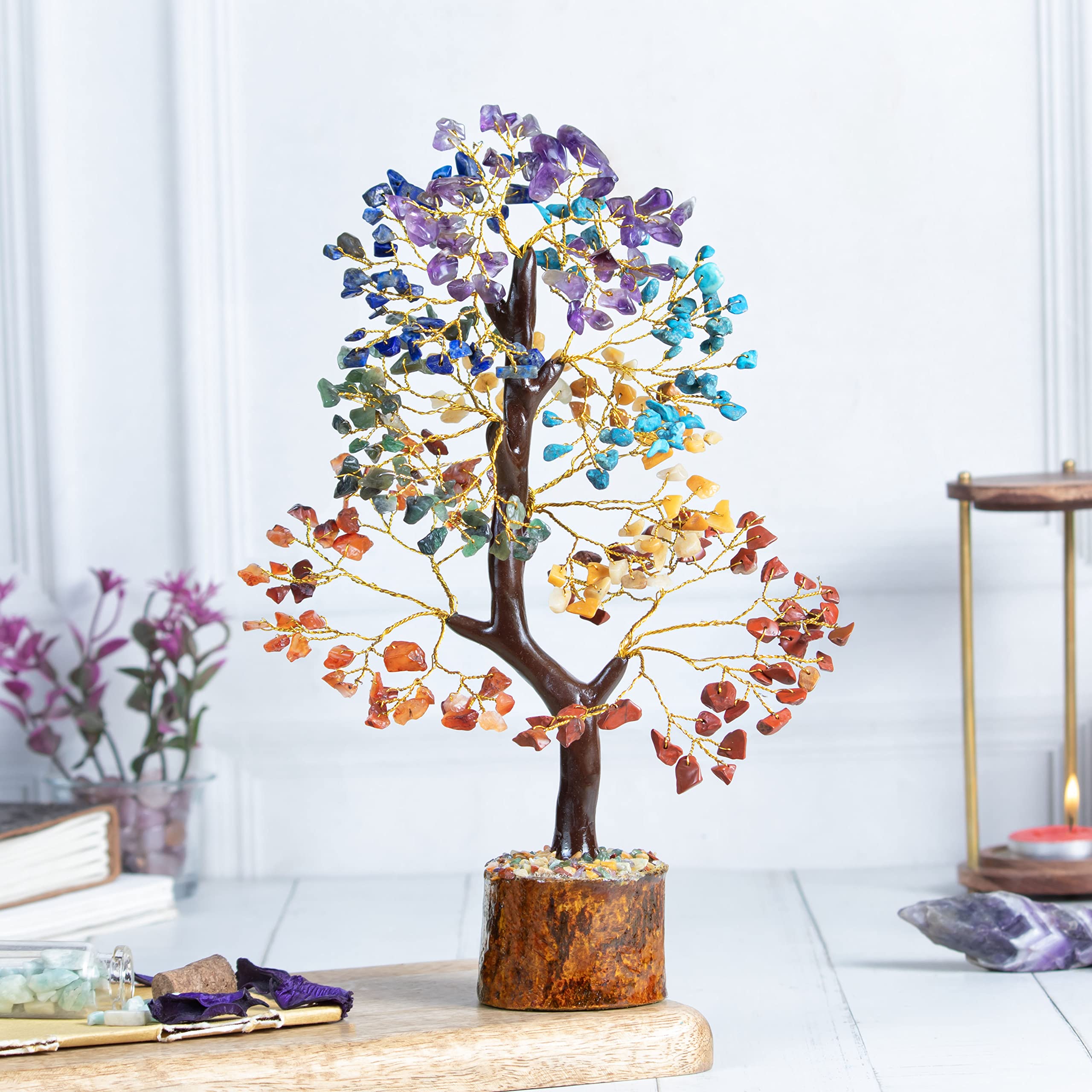 Crocon Albero della vita dei sette chakra, albero della vita per energia positiva, Feng Shui, albero dei soldi, bonsai, pietra preziosa, decorazione per la casa, regalo di compleanno premuroso per