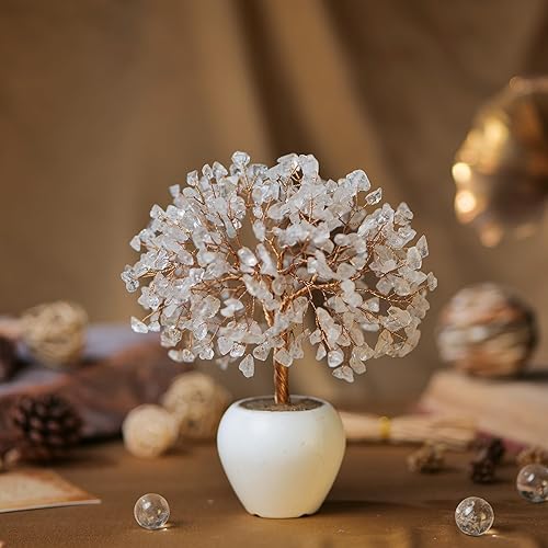 Miniatura 5 de Árbol de dinero con piedra de cuarzo transparente, árbol de dinero de cristal de chakras, árbol de la vida con base de maceta, árbol de la buena