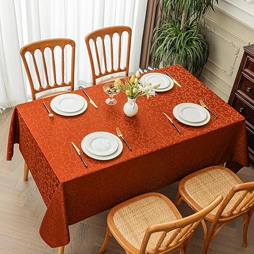 Miniatura 2 de Romanstile Mantel rectangular de jacquard, resistente al agua, elegante, patrón rizado, damasco, lavable, decorativo, circular, de poliéster, para