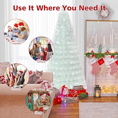 Miniatura 7 de GOFLAME Árbol de Navidad preiluminado de 7 pies, árbol de Navidad de fibra óptica artificial con estrella superior iluminada, 36 luces LED, 270