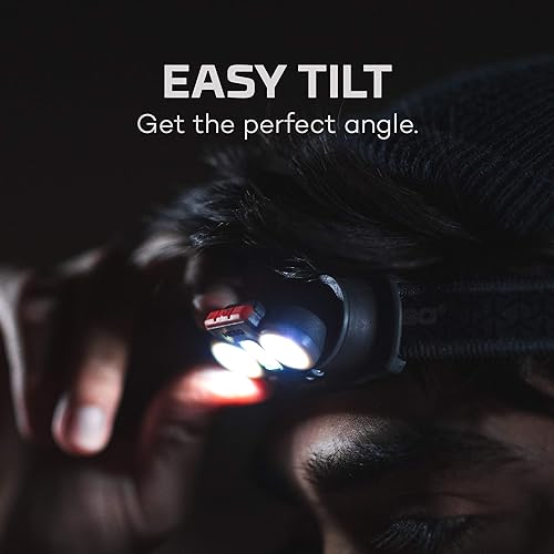 Miniatura 3 de NEBO Einstein - Linterna frontal de campamento compacta de 750 lúmenes para exteriores, fácil inclinación, con luz roja y modos turbo, incluye 4