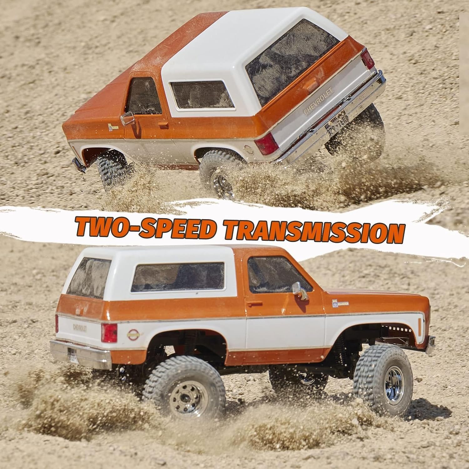 FCX24 FMS 1/24 K5 Chevy Blazer RC Crawler Officially Licensed, Mini RC Car Pick Up Truck & SUV 2 in 1, 4WD 8km/h 2 Speeds Switch, Off-Road RC Model with LED Lights for Adults (Orange)