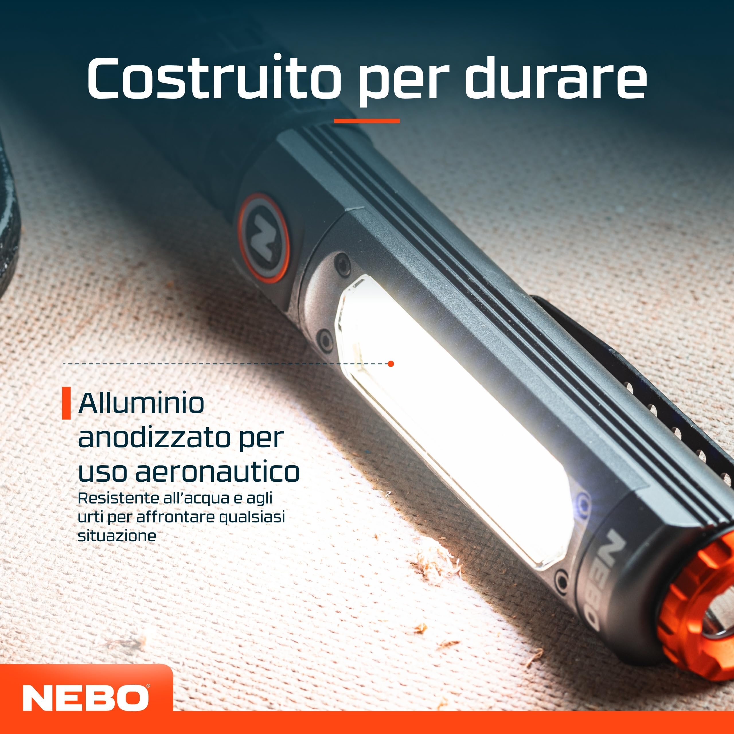 NEBO Big Larry Pro Plus - Torcia LED Potente Professionale da 600 lumen - Con luce da lavoro COB - Base magnetica con clip da tasca per illuminazione a mani libere,Nero