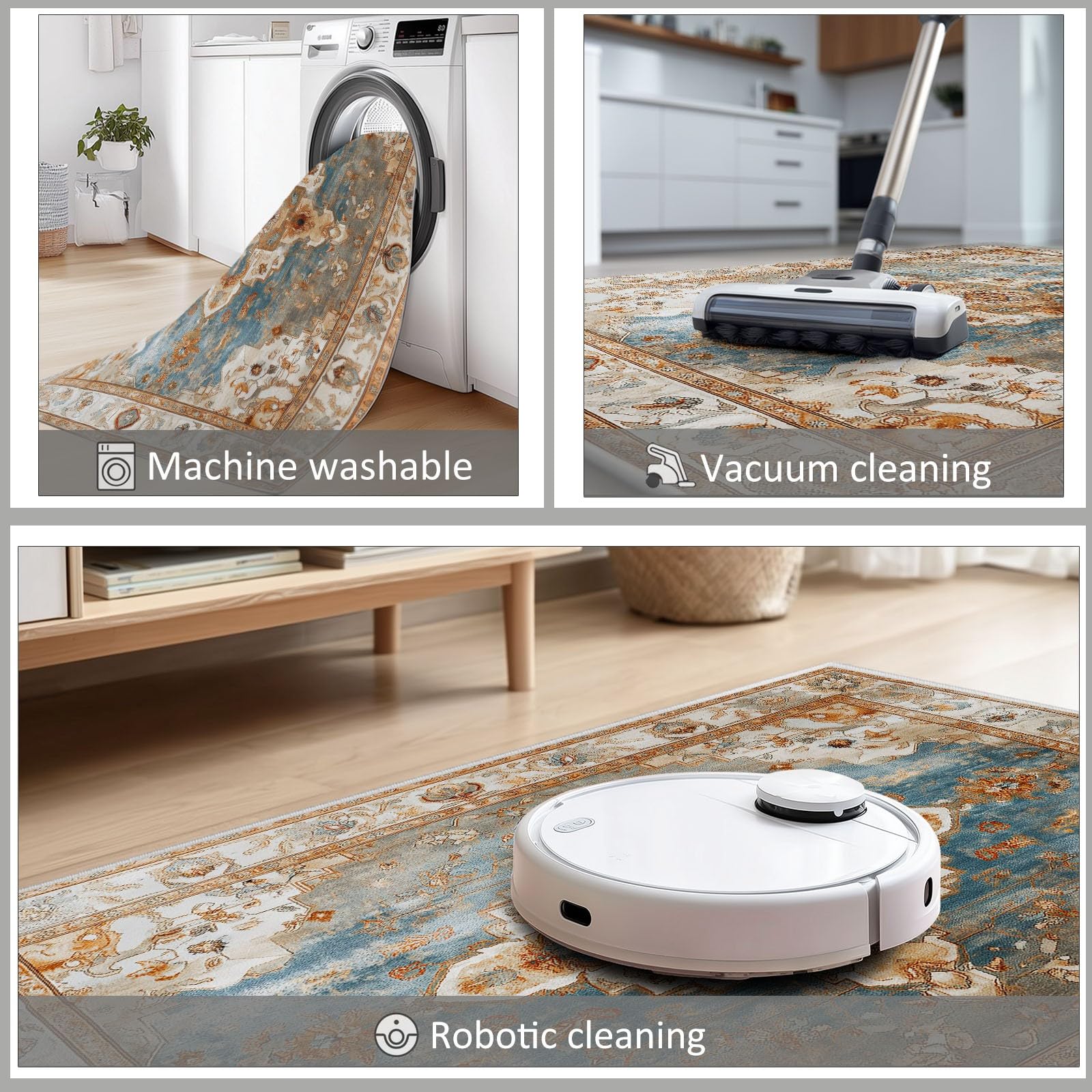 Tapis Rétro Naturel Géométrique Floral Salon Salle à Manger, Chambre, Cuisine Antidérapant avec Motif Imprimé Tapis Doux Poil Ras Décoration Maison (Jaune, 100 x 150 cm)