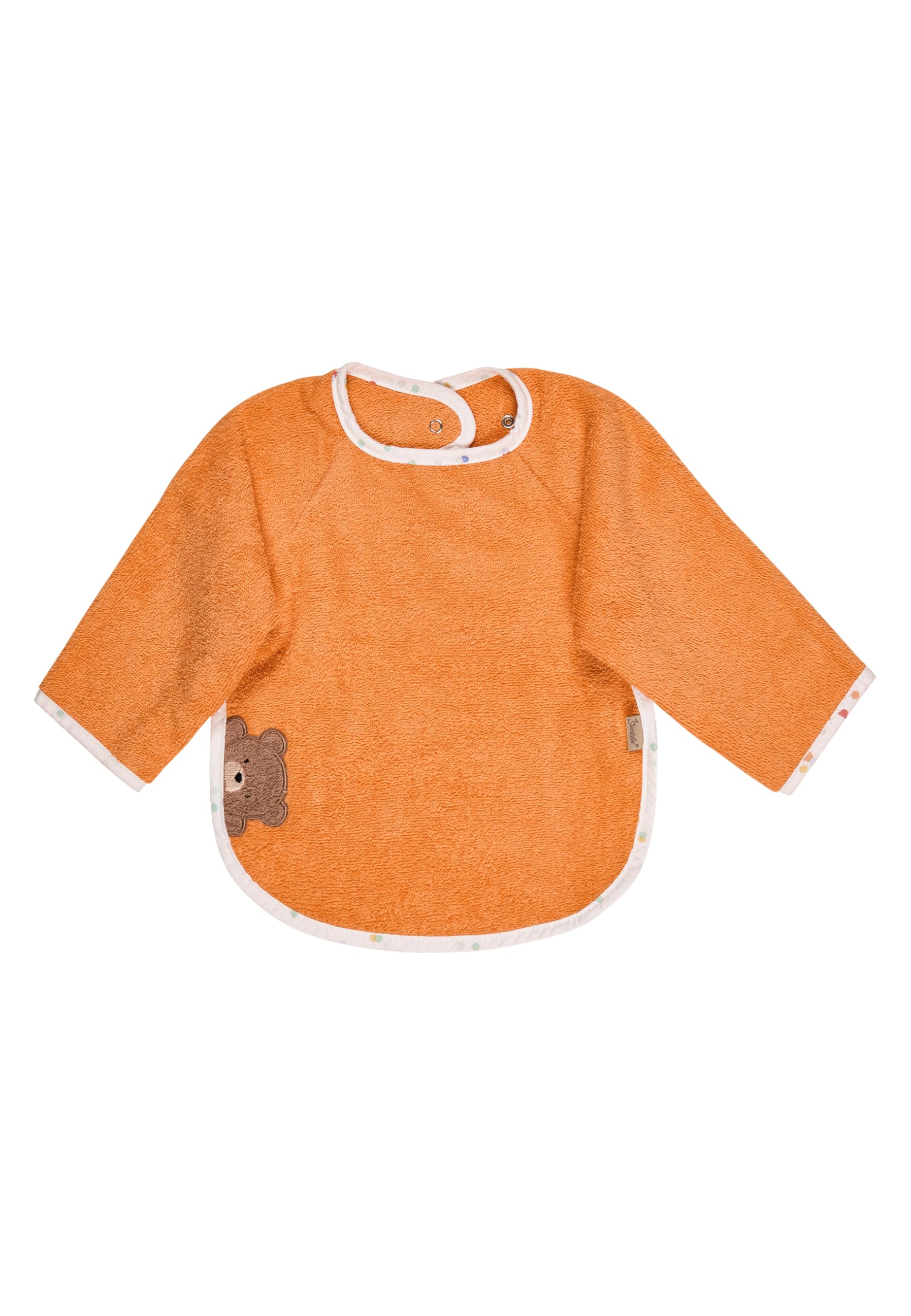Sterntaler Bear Bo, Baby and Toddler Bib with Sleeves, Practical Press Stud Closure, Absorbent Cotton, Cute Applique, 50 x 73 x 0.5 cm, Bright Orange