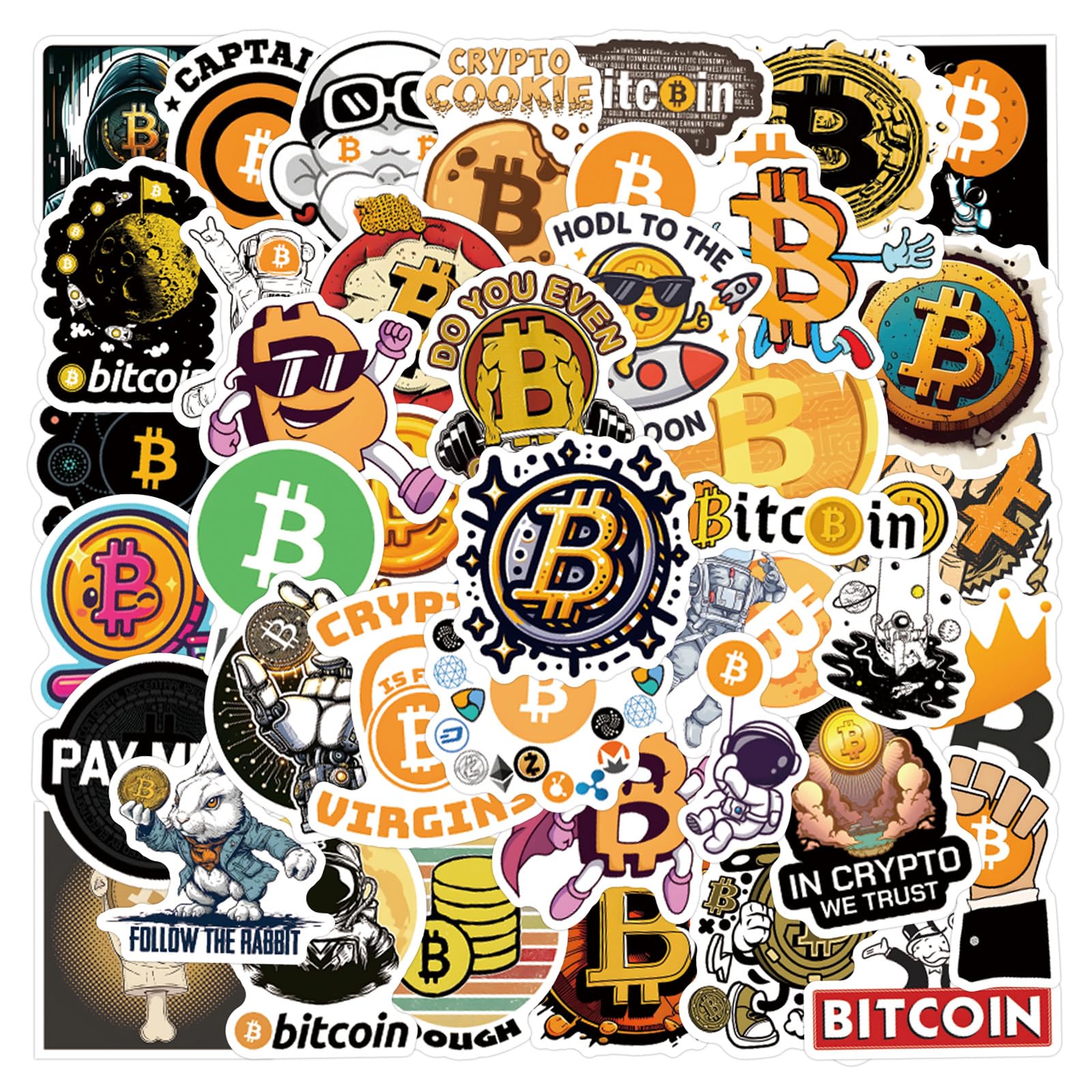 60Pcs Bitcoin Graffiti Sticker for Adults Teens Boys,Cryptocurrency Virtual Currency Waterproof Decals for Laptop Scrapbook Computer Water Bottles Guitar Luggage Skateboard Motorcycle Phone
